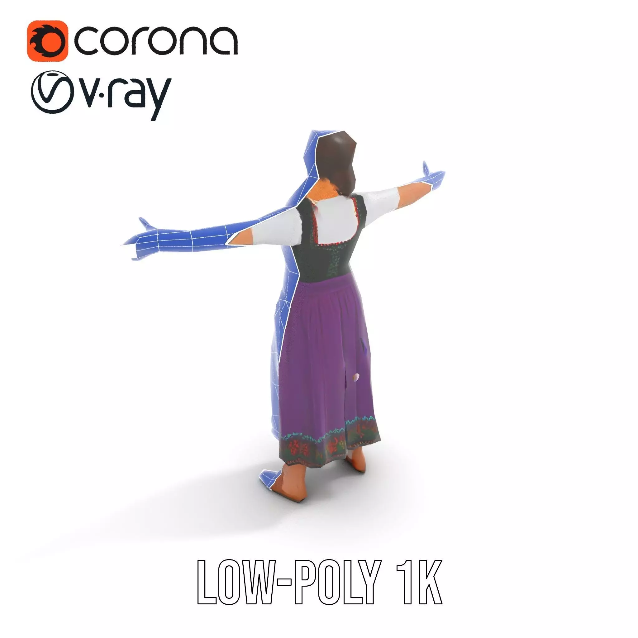 Purple Dirndl Dress model pack Low-poly 3D model_24