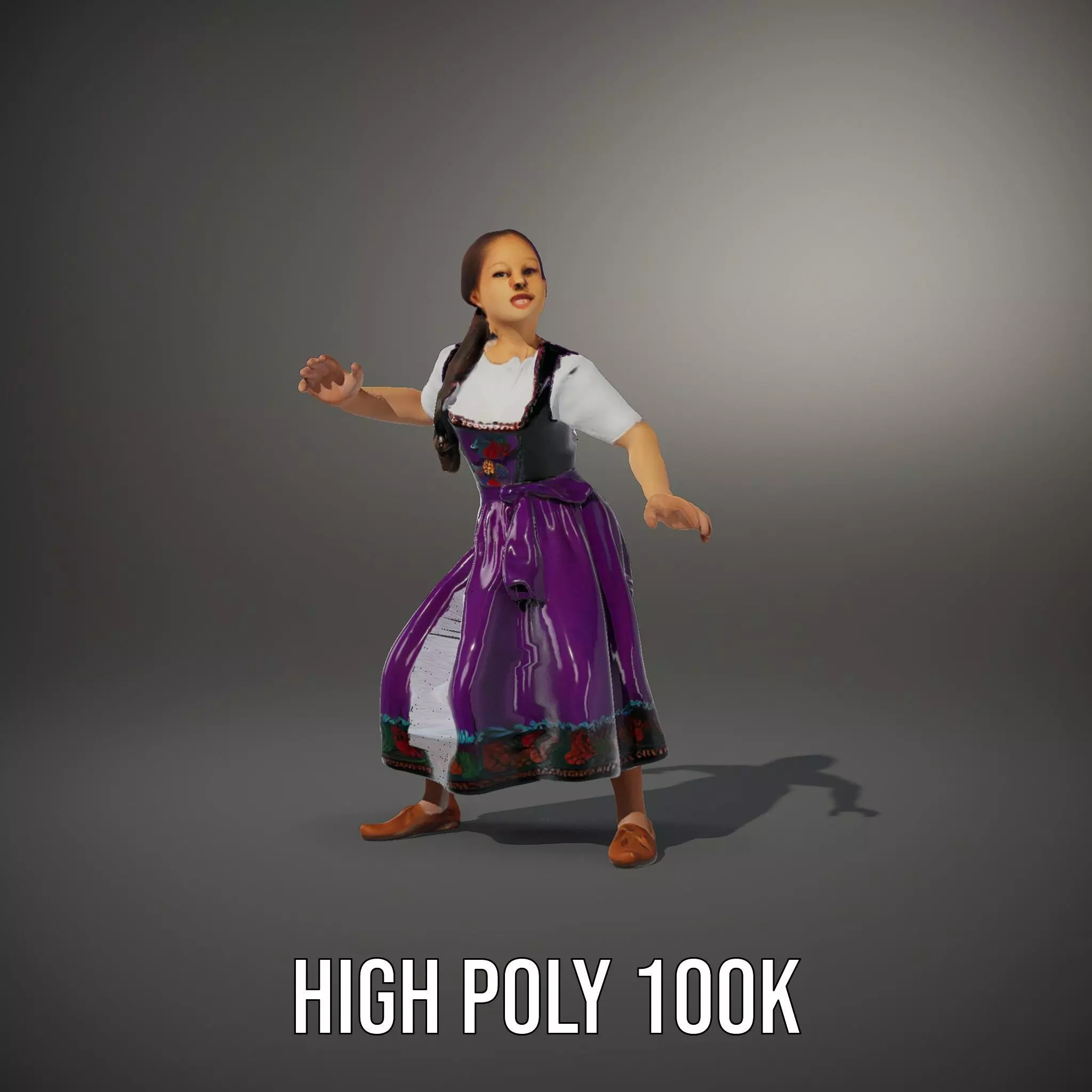 Purple Dirndl Dress model pack Low-poly 3D model_10