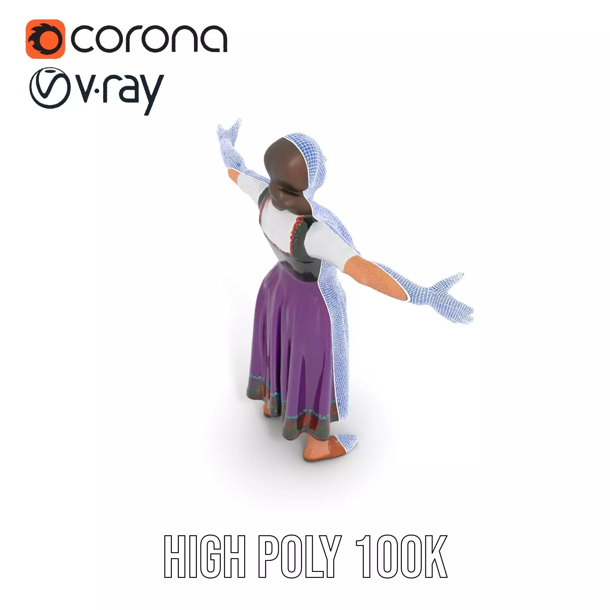 Purple Dirndl Dress model pack Low-poly 3D model_31