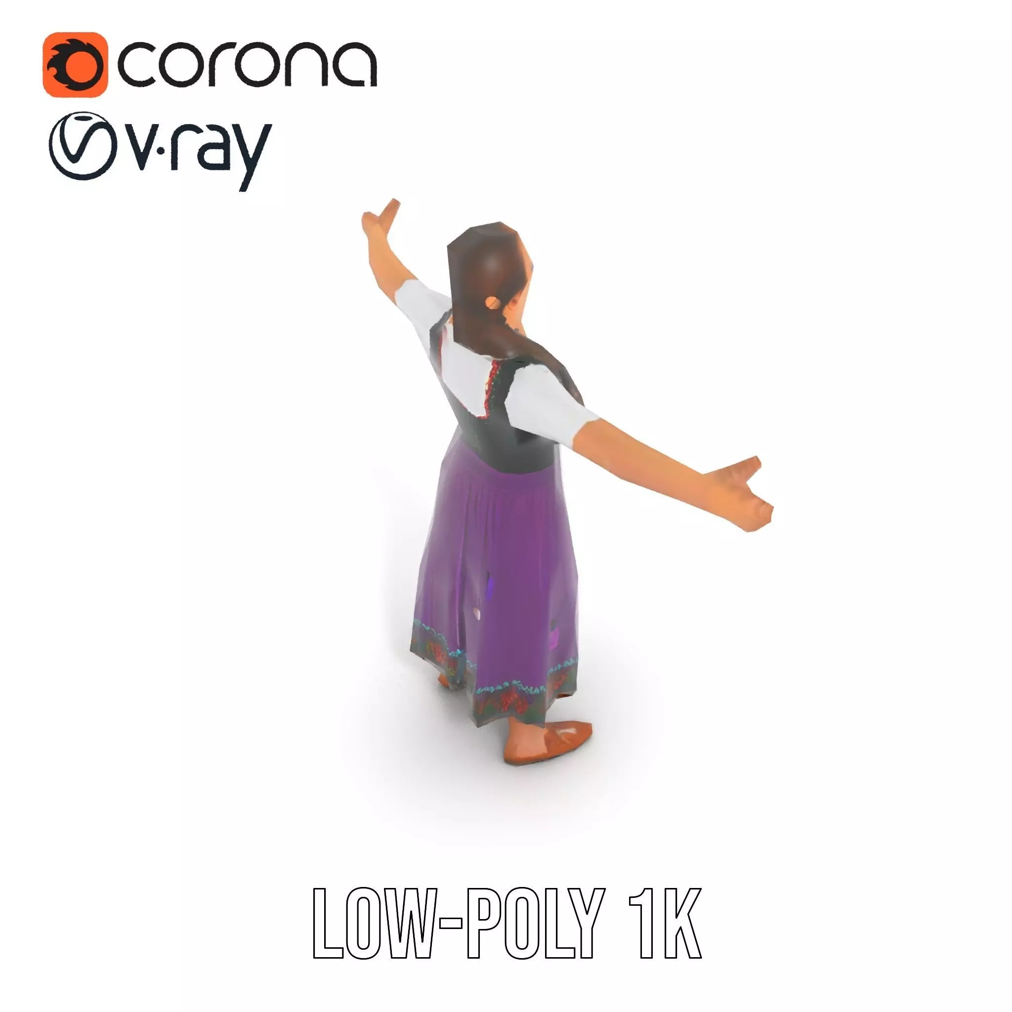 Purple Dirndl Dress model pack Low-poly 3D model_7
