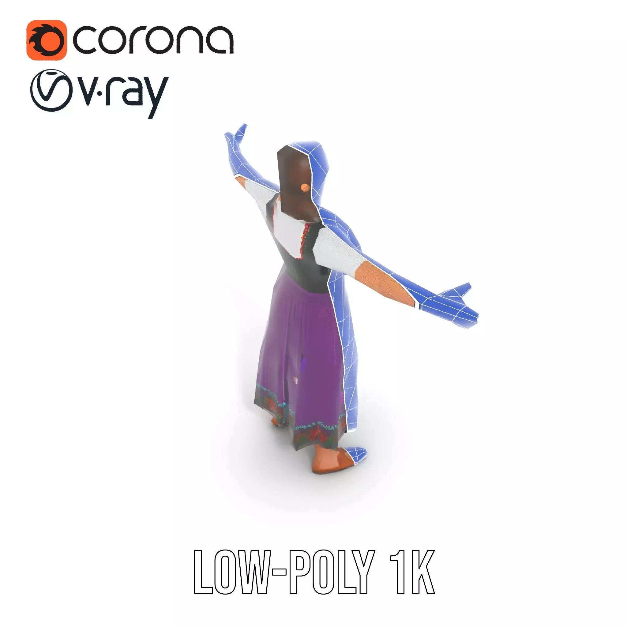 Purple Dirndl Dress model pack Low-poly 3D model_21