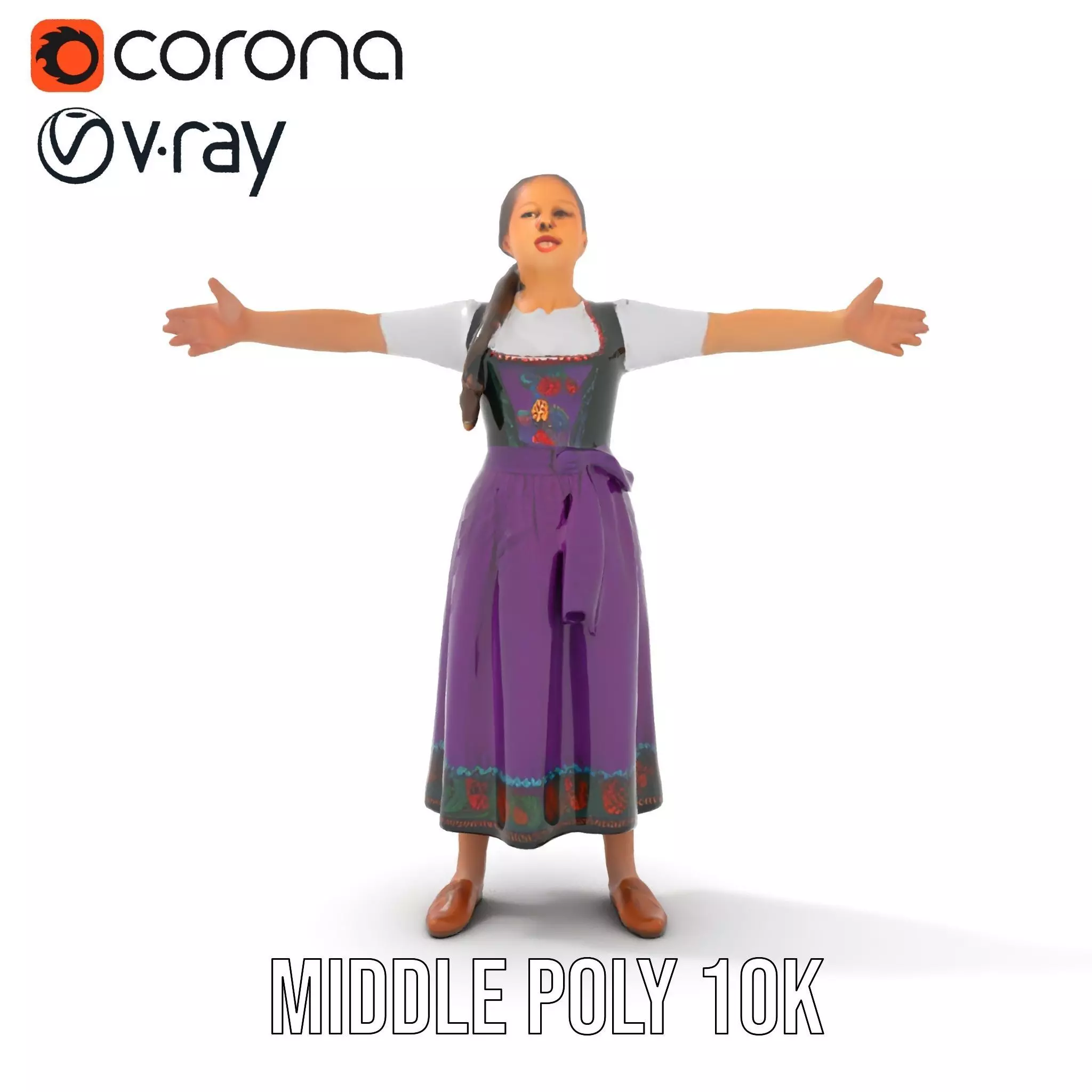 Purple Dirndl Dress model pack Low-poly 3D model_26