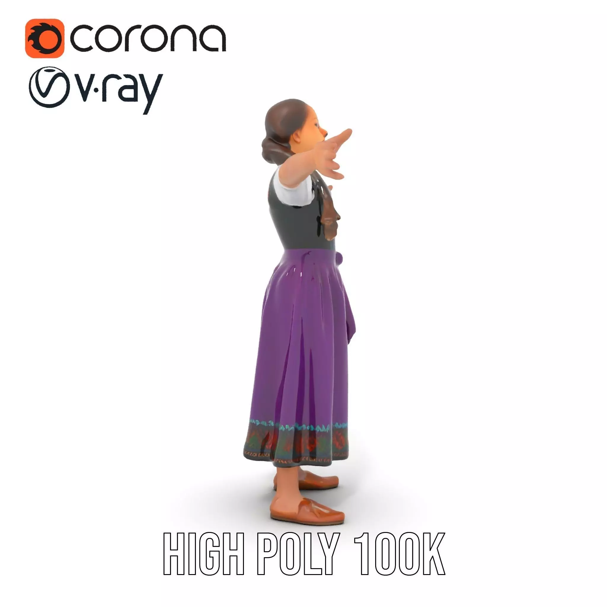 Purple Dirndl Dress model pack Low-poly 3D model_25