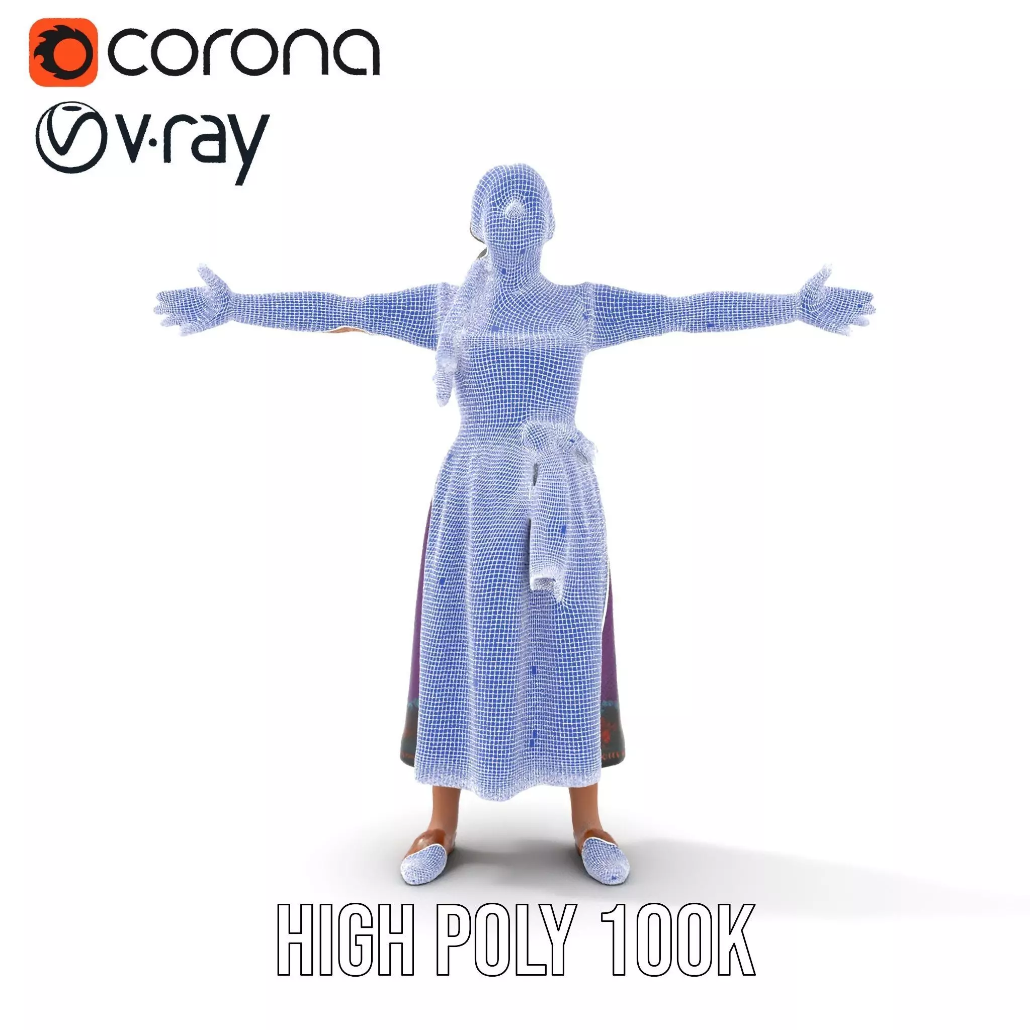 Purple Dirndl Dress model pack Low-poly 3D model_34