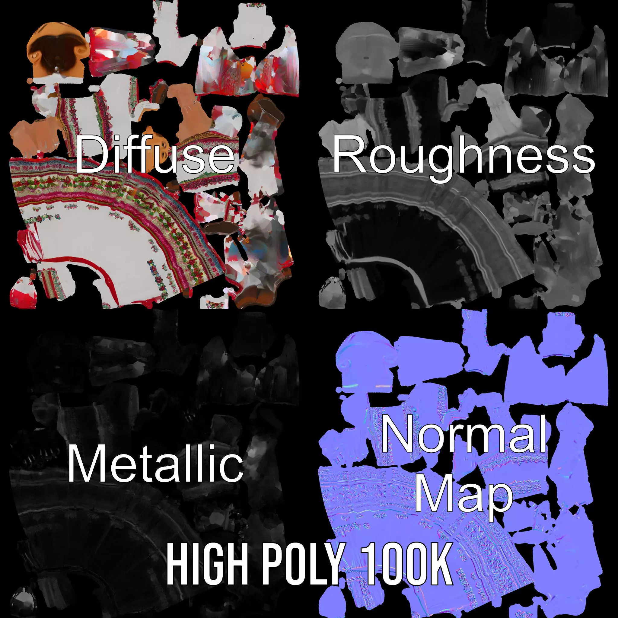 Traditional Embroidered Dress model pack Low-poly 3D model_3