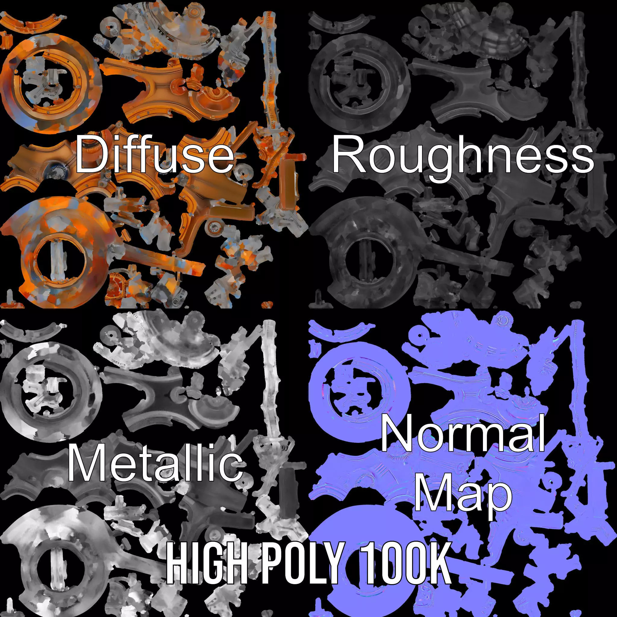 Steampunk Gear Clock model pack Low-poly 3D model_3