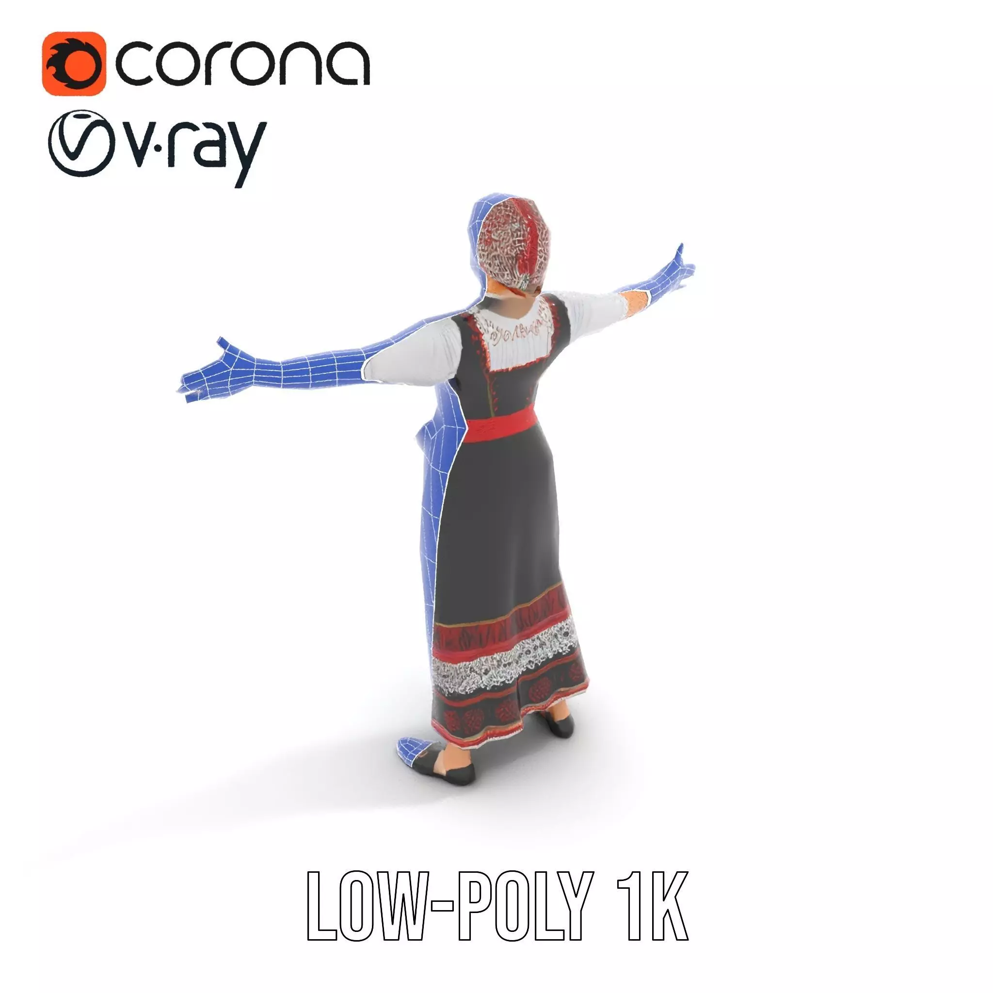 Traditional Folk Costume model pack Low-poly 3D model_22