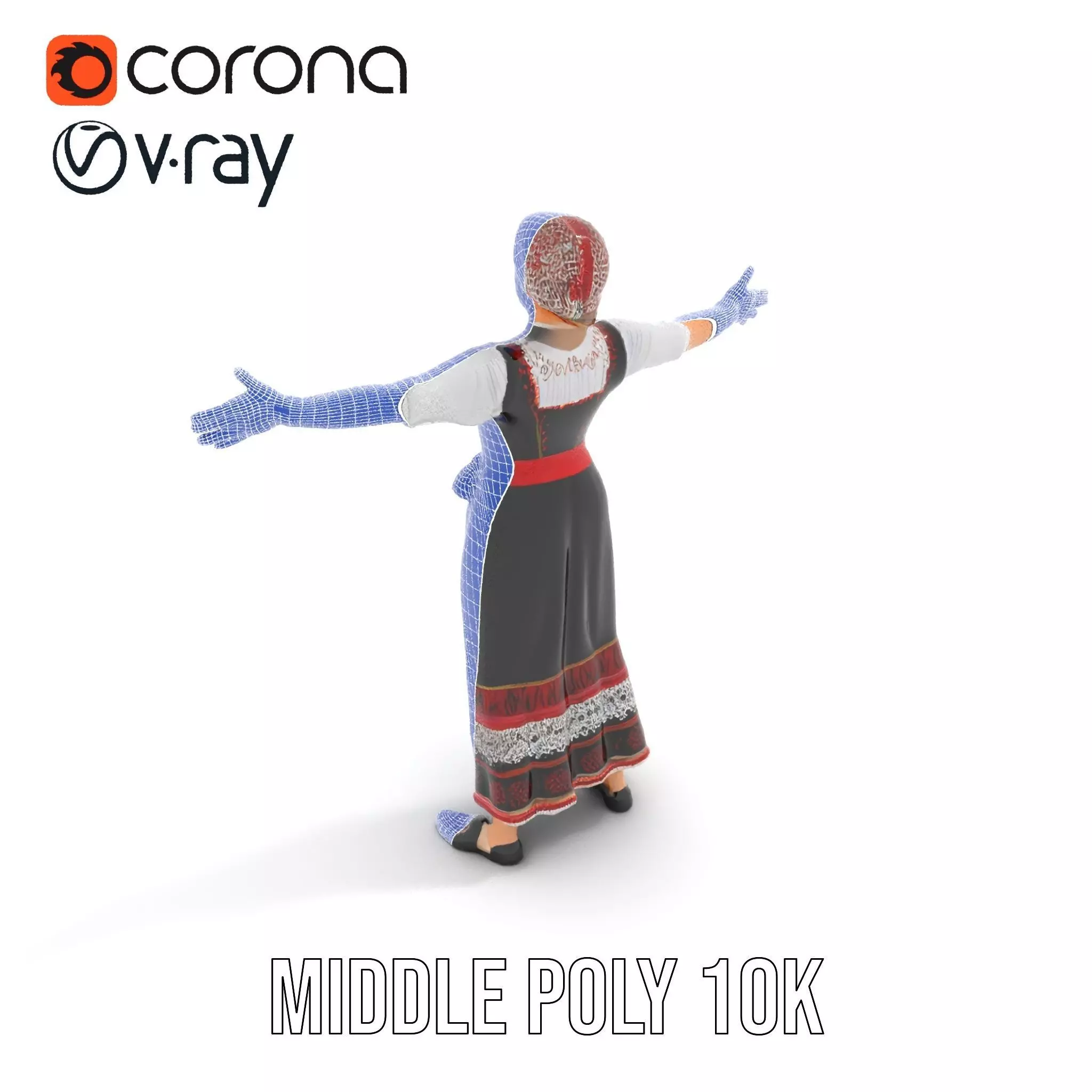 Traditional Folk Costume model pack Low-poly 3D model_15