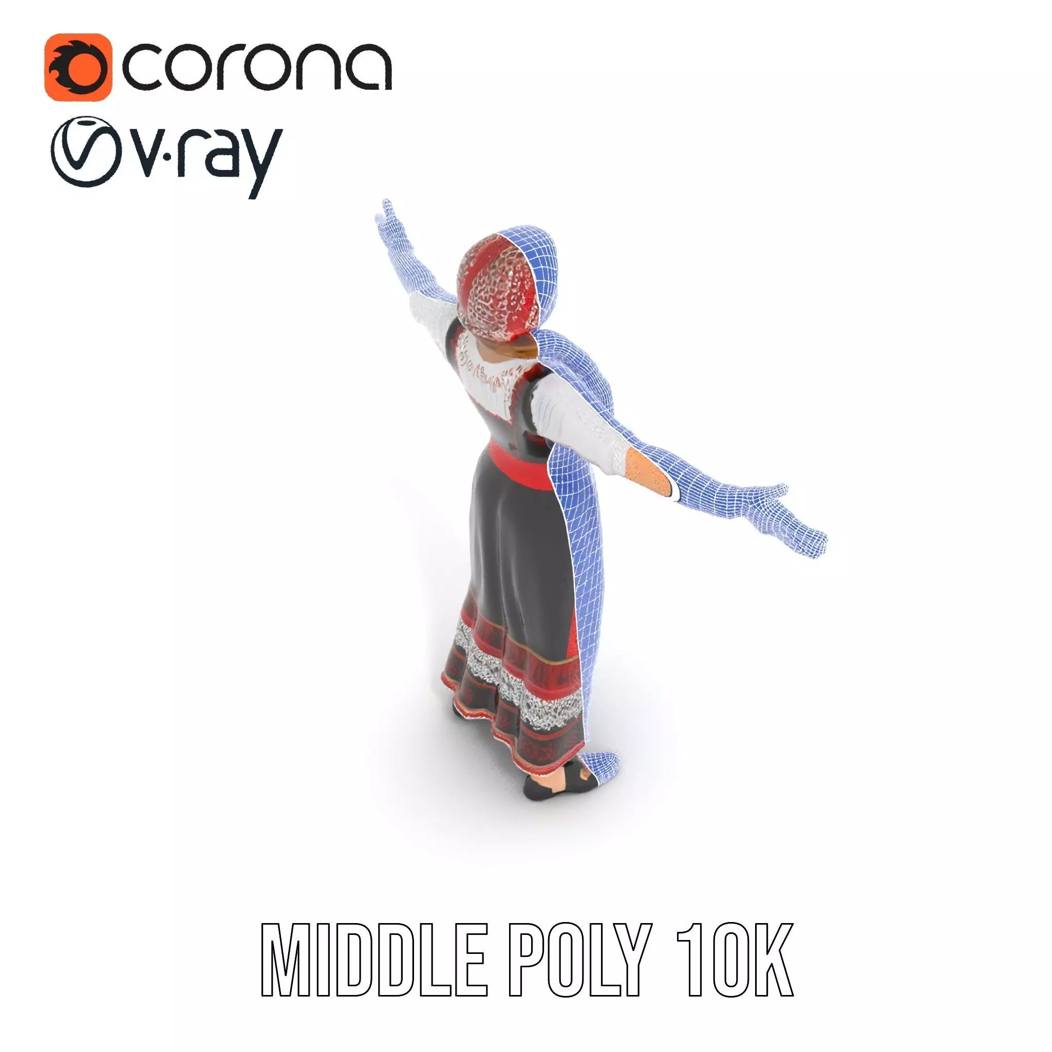 Traditional Folk Costume model pack Low-poly 3D model_13