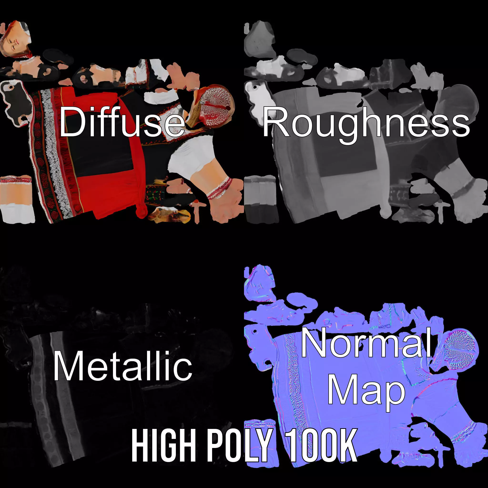 Traditional Folk Costume model pack Low-poly 3D model_3