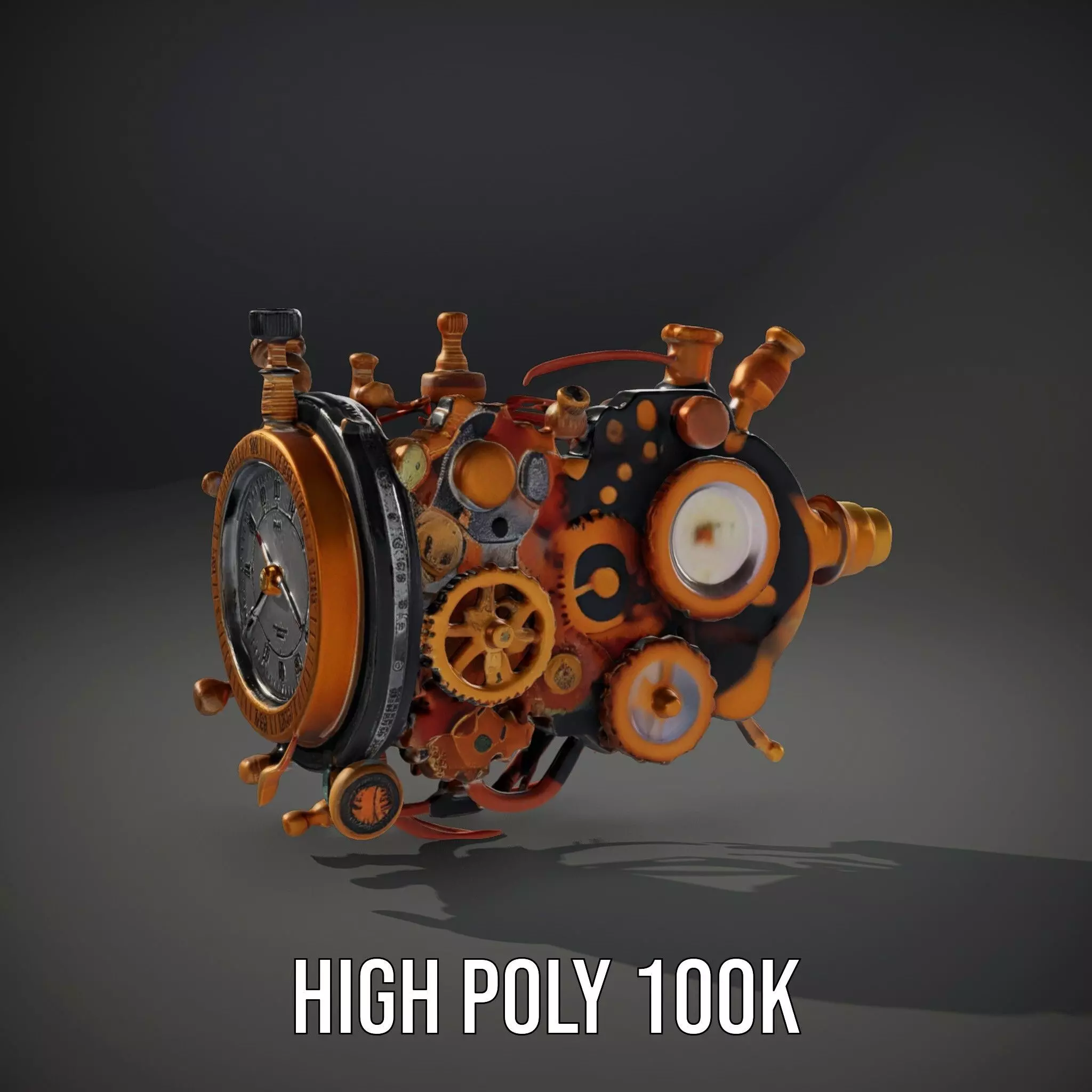 Golden Steampunk Gadget model pack Low-poly 3D model_10