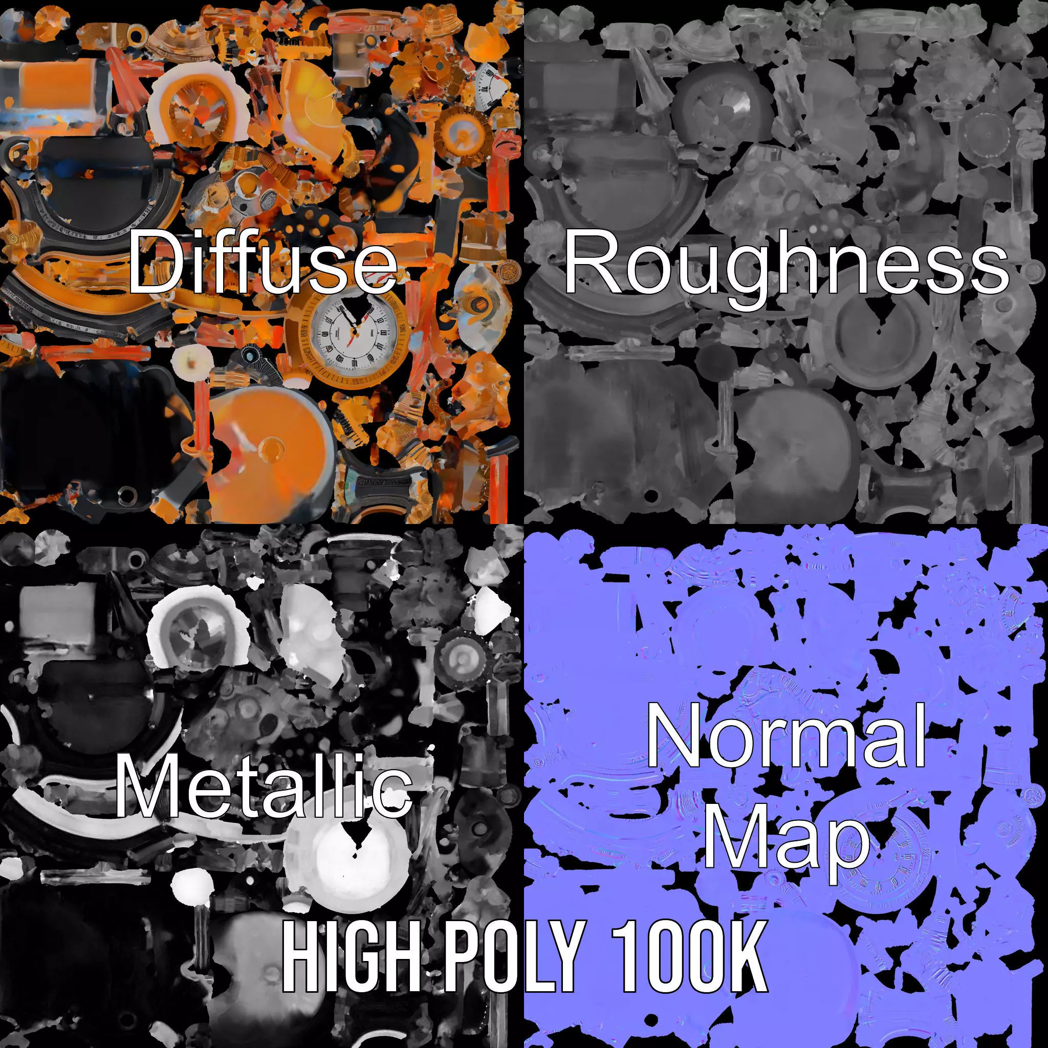 Golden Steampunk Gadget model pack Low-poly 3D model_3