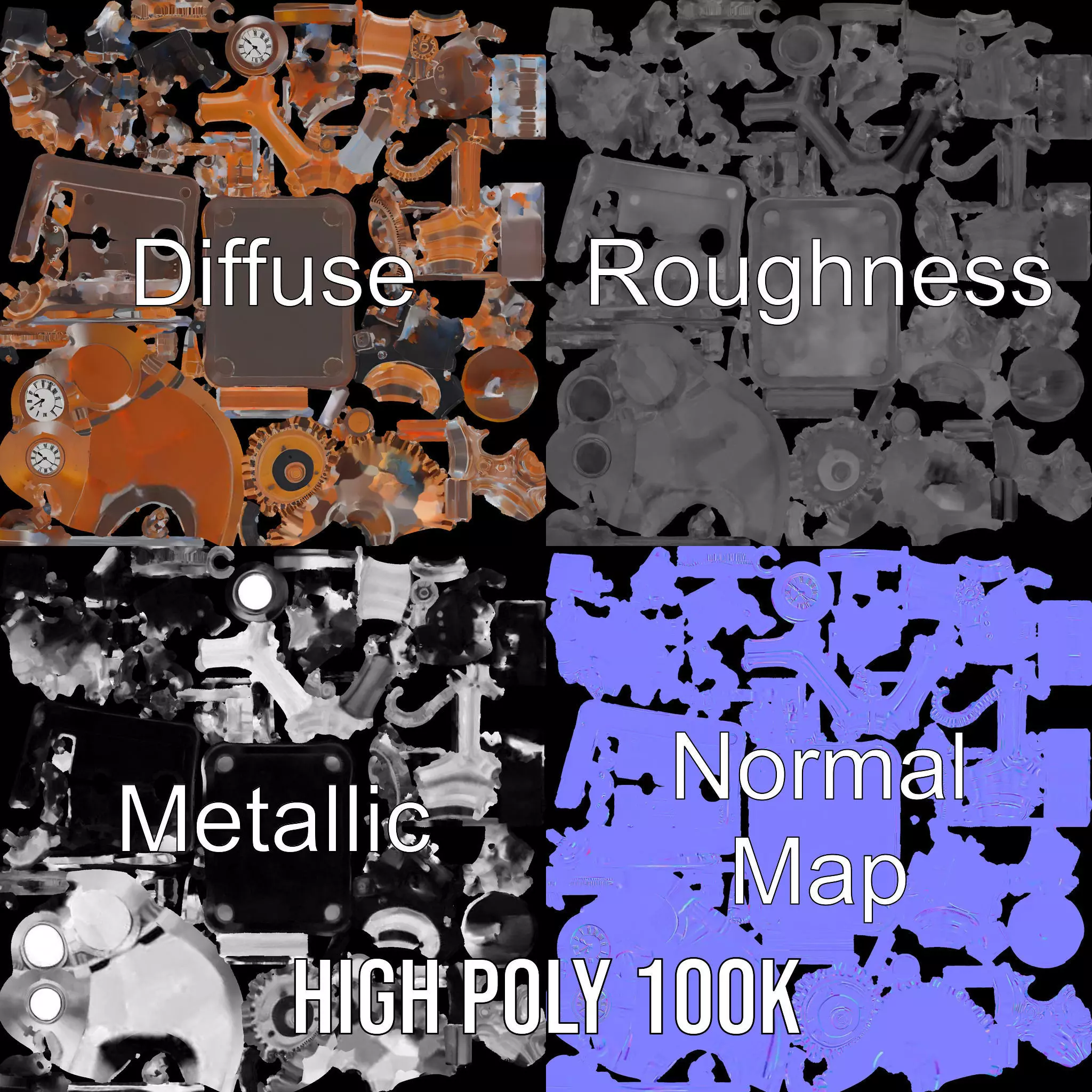 Steampunk Clockwork Brass model pack Low-poly 3D model_3