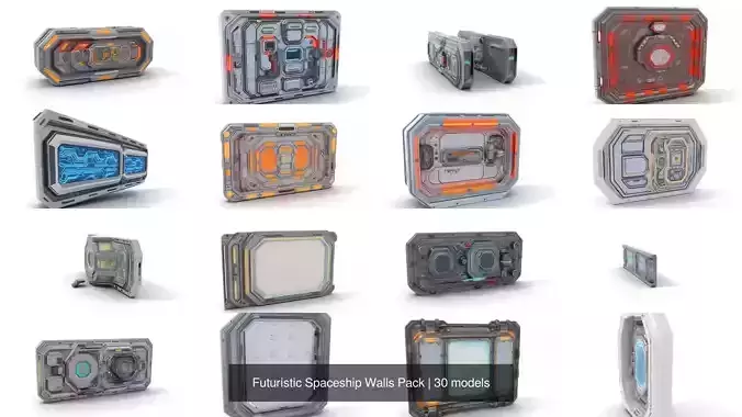 Futuristic Spaceship Walls Pack 3D Model Collection
