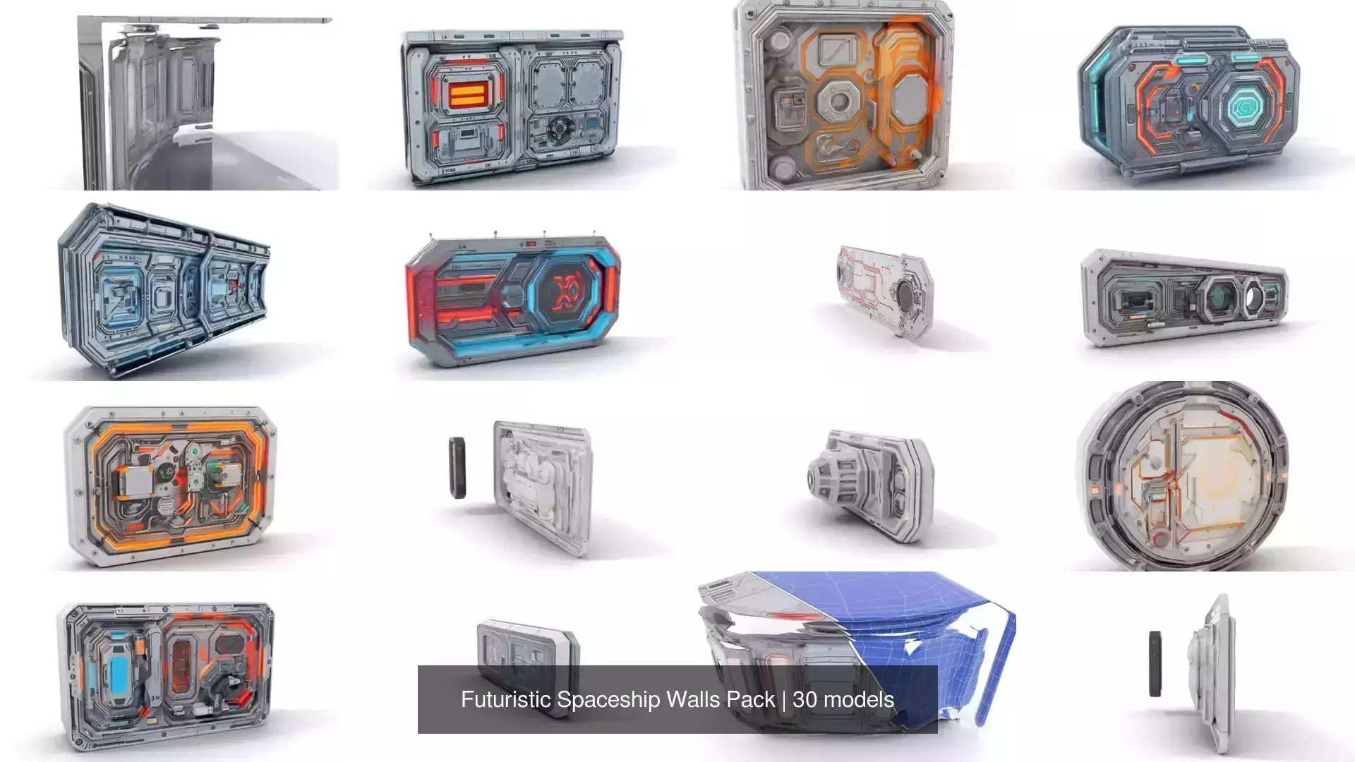 Futuristic Spaceship Walls Pack 3D Model Collection_32