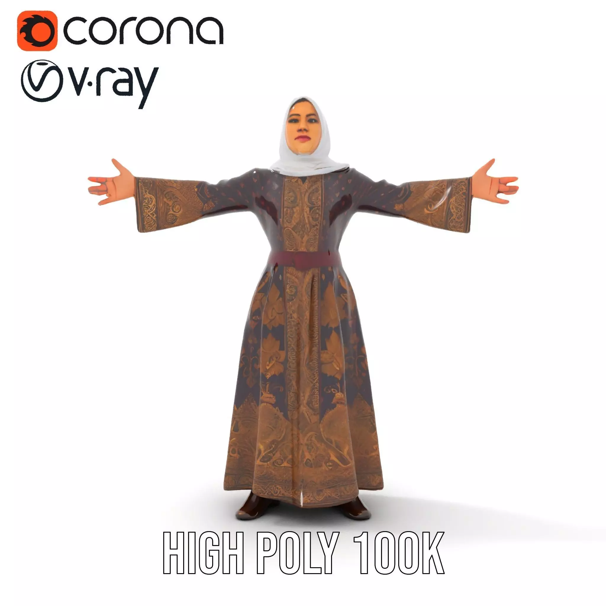 Elegant Kaftan Wearable model pack Low-poly 3D model_26