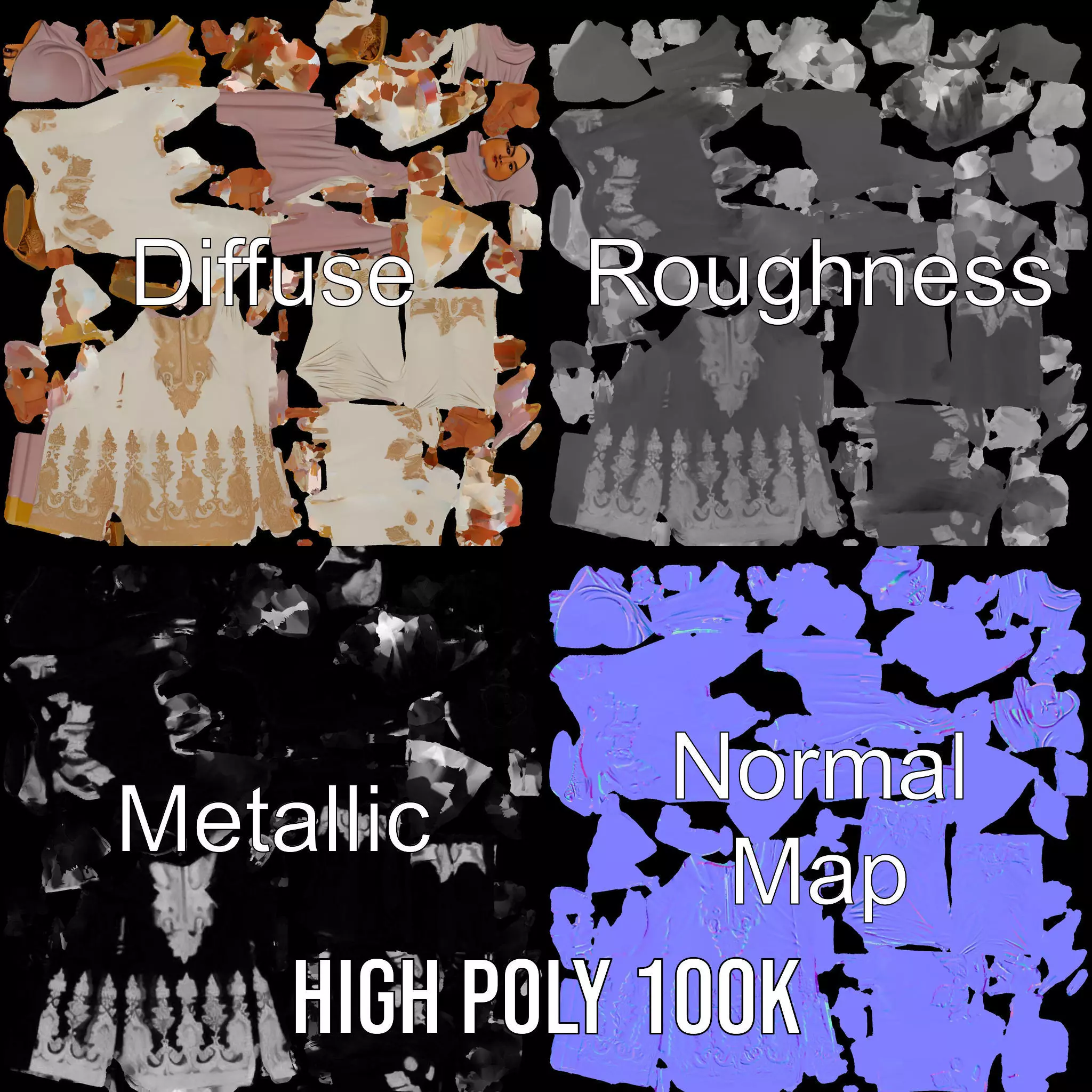 Elegant Embroidered Attire model pack Low-poly 3D model_3