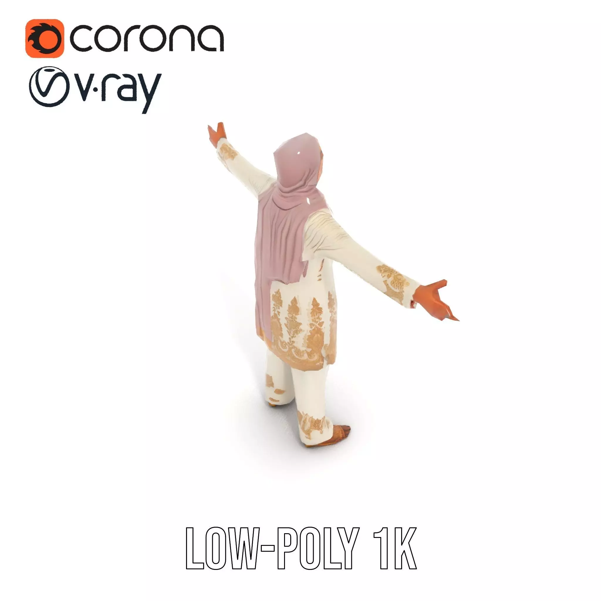 Elegant Embroidered Attire model pack Low-poly 3D model_14