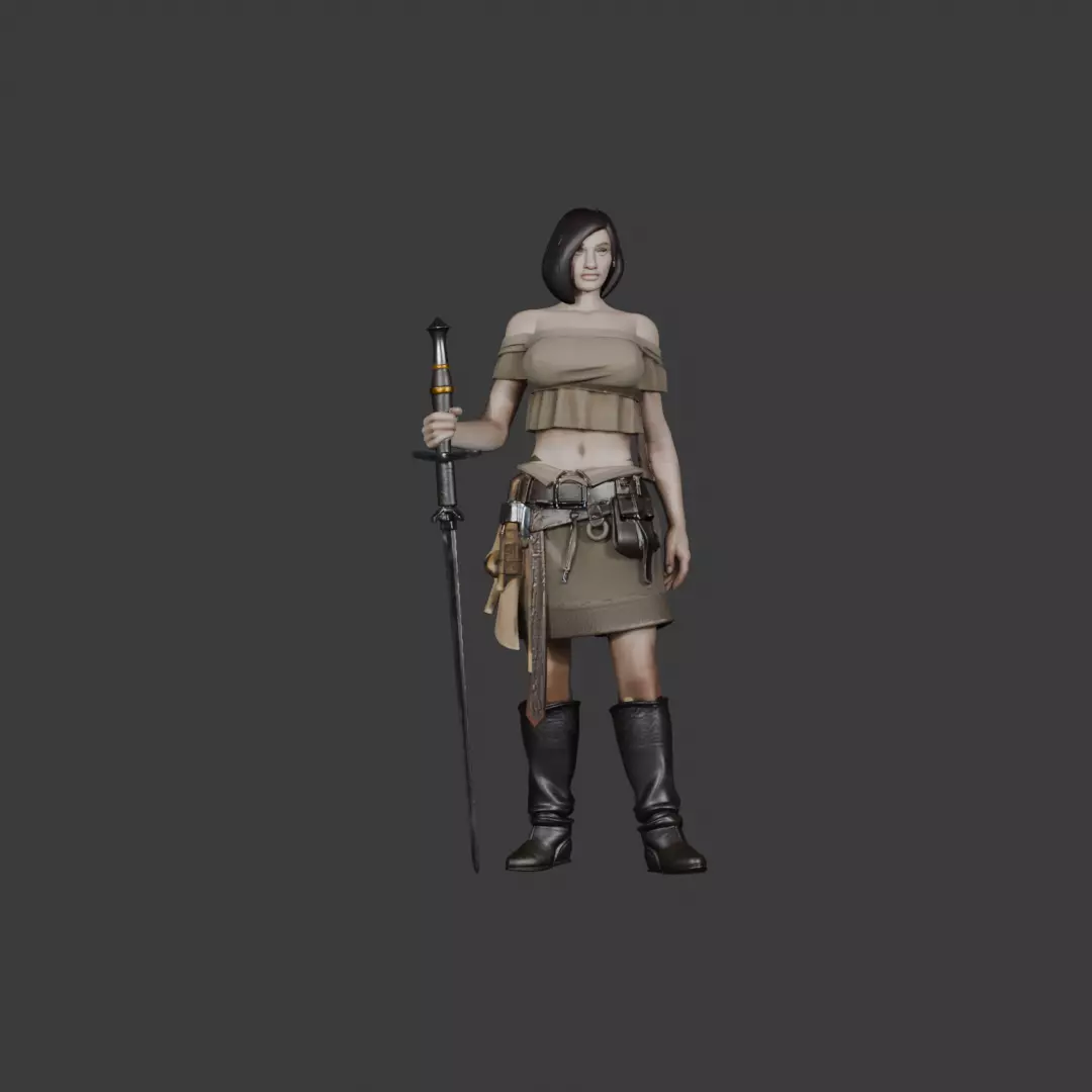Warrior Woman Fantasy 3D Character Model 3D model_2