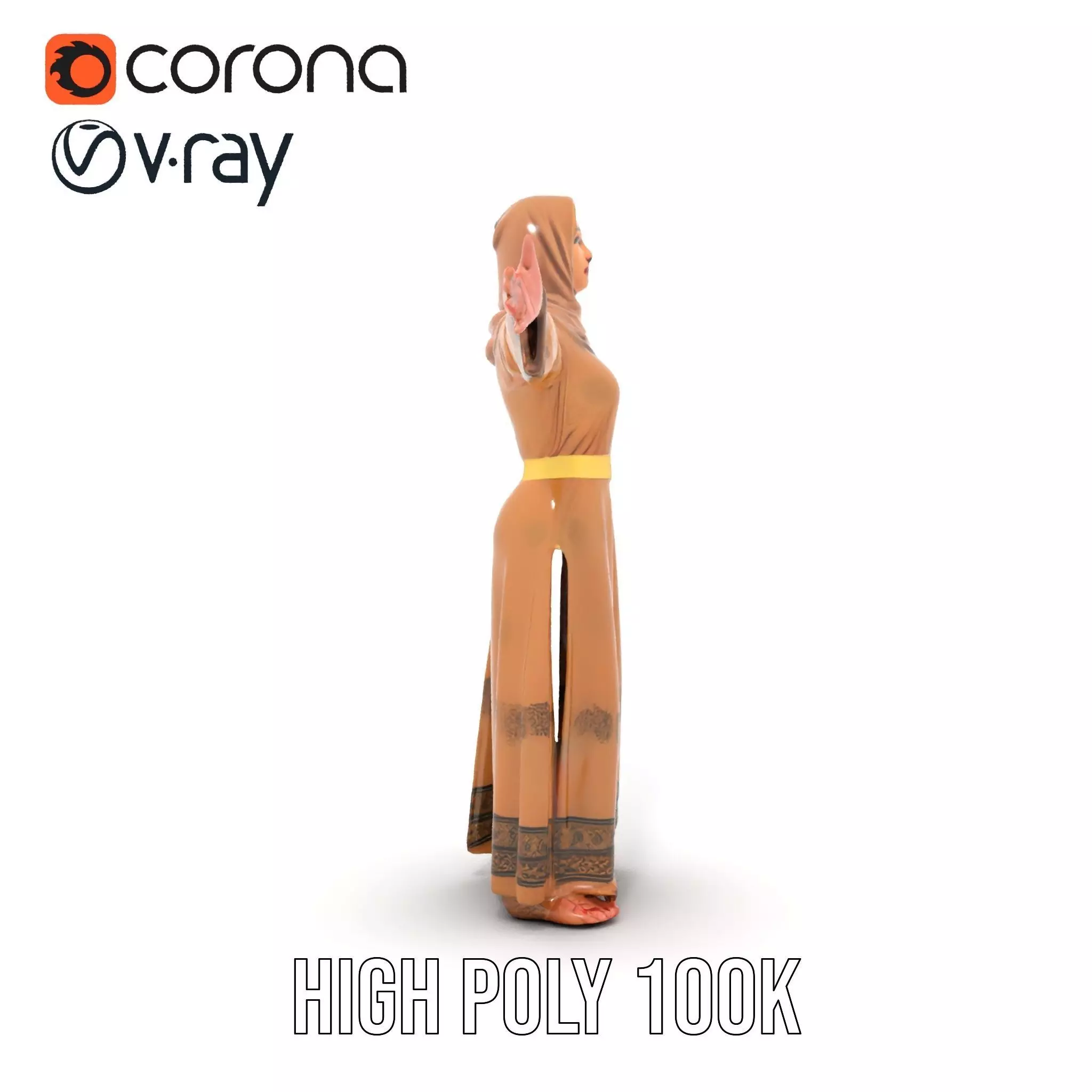 Elegant Beige Dress model pack Low-poly 3D model_26