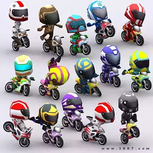 3DRT-Chibii-racers-Sport-bikes character on motorcycle Low-poly 3D model