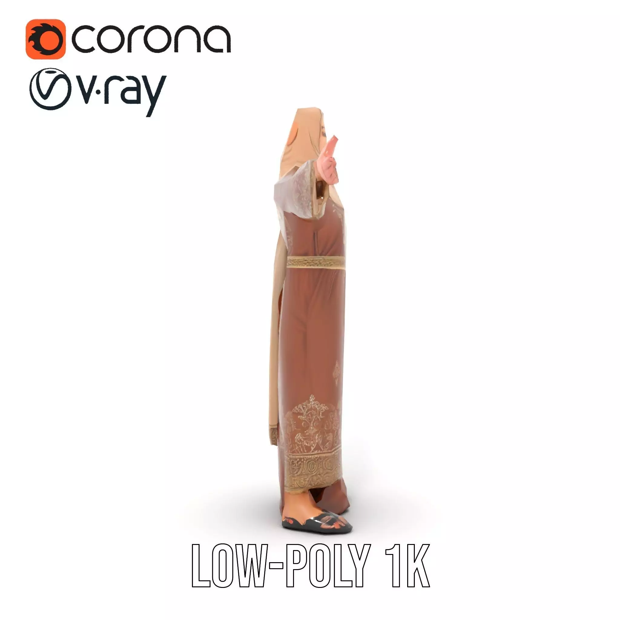 Elegant Brown Abaya model pack Low-poly 3D model_16