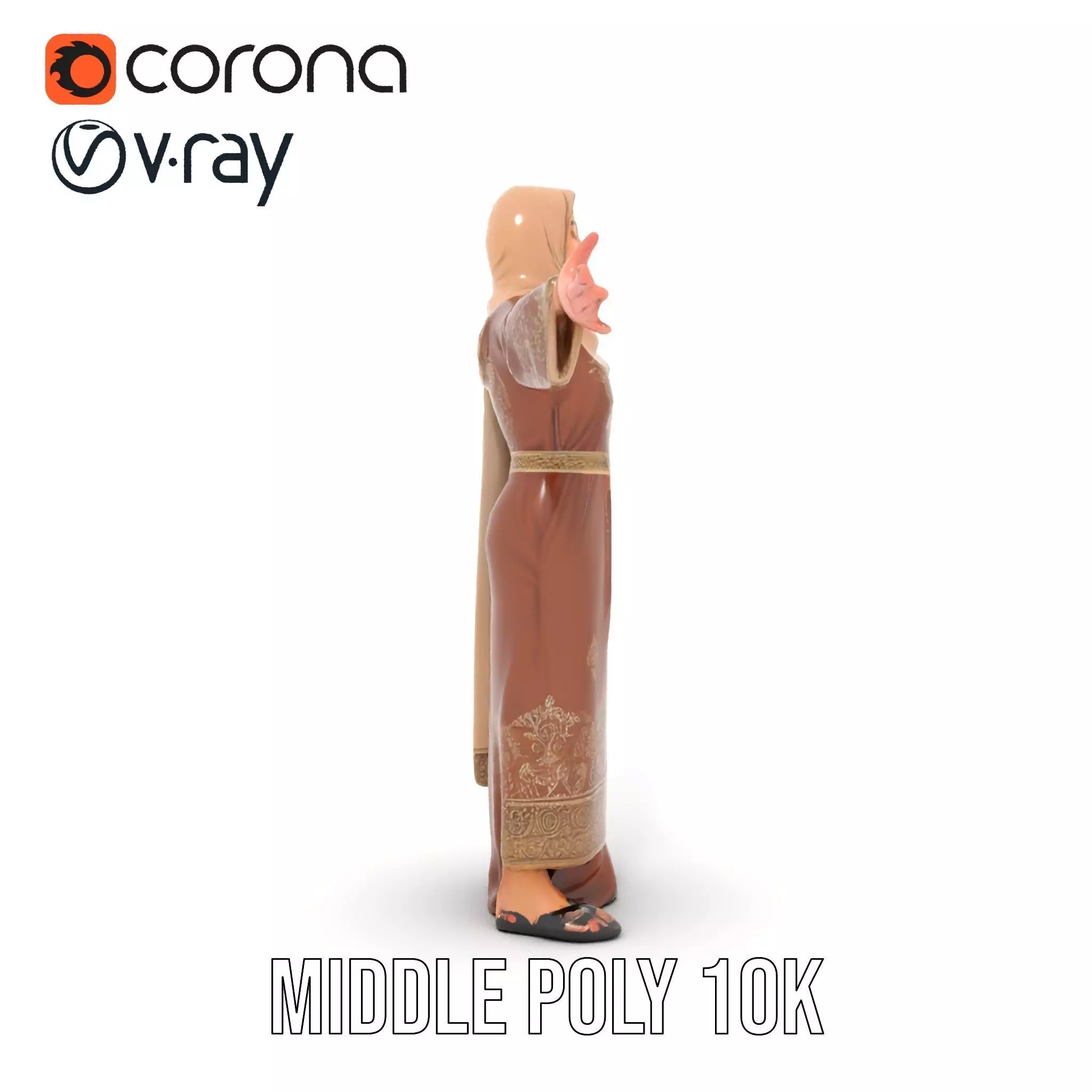 Elegant Brown Abaya model pack Low-poly 3D model_10