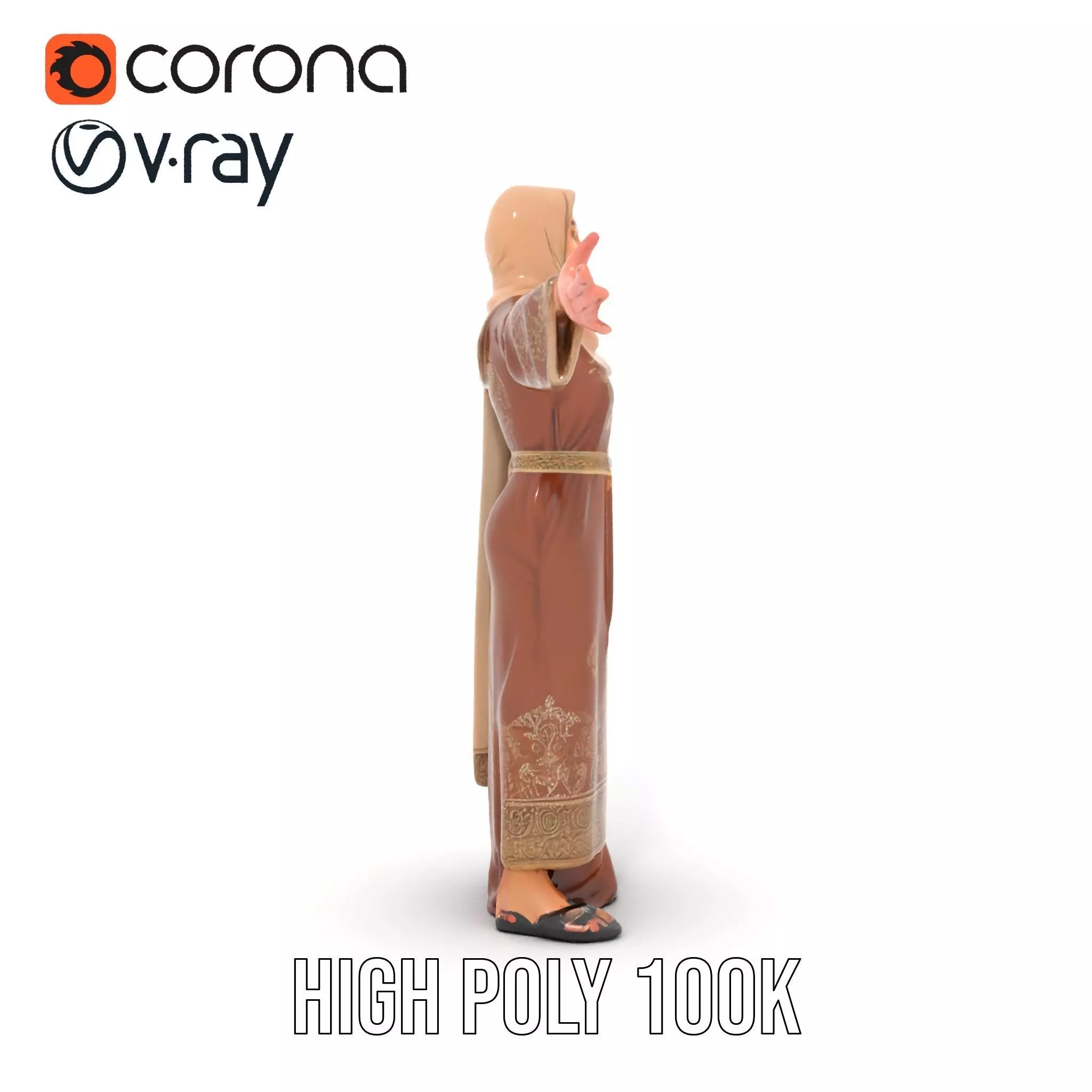 Elegant Brown Abaya model pack Low-poly 3D model_33