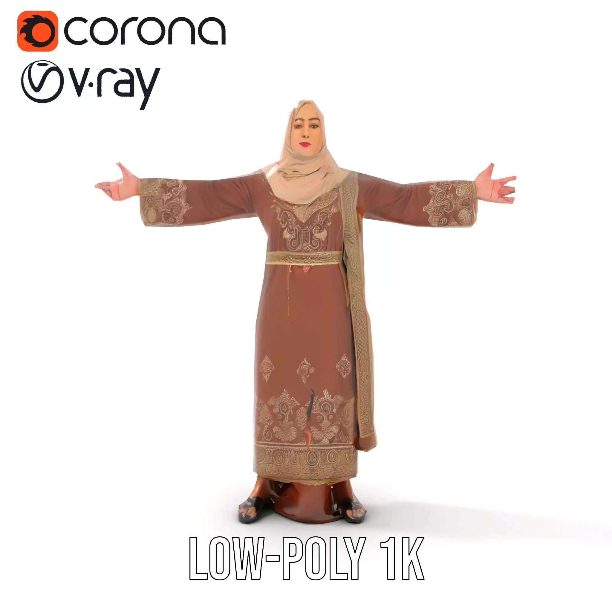 Elegant Brown Abaya model pack Low-poly 3D model_11