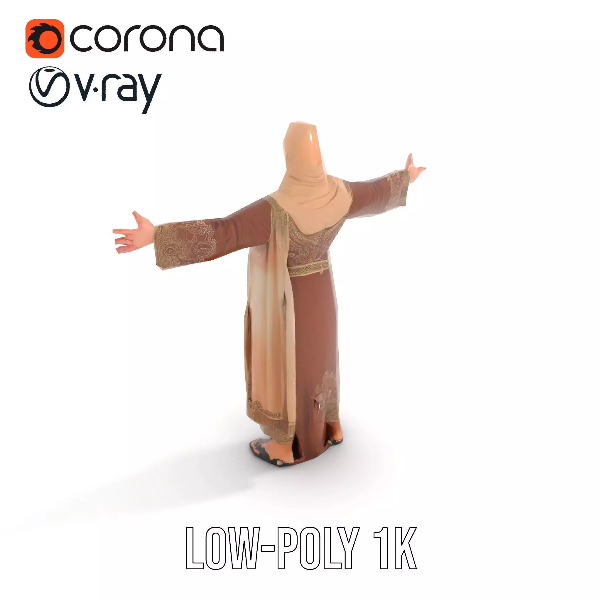 Elegant Brown Abaya model pack Low-poly 3D model_7