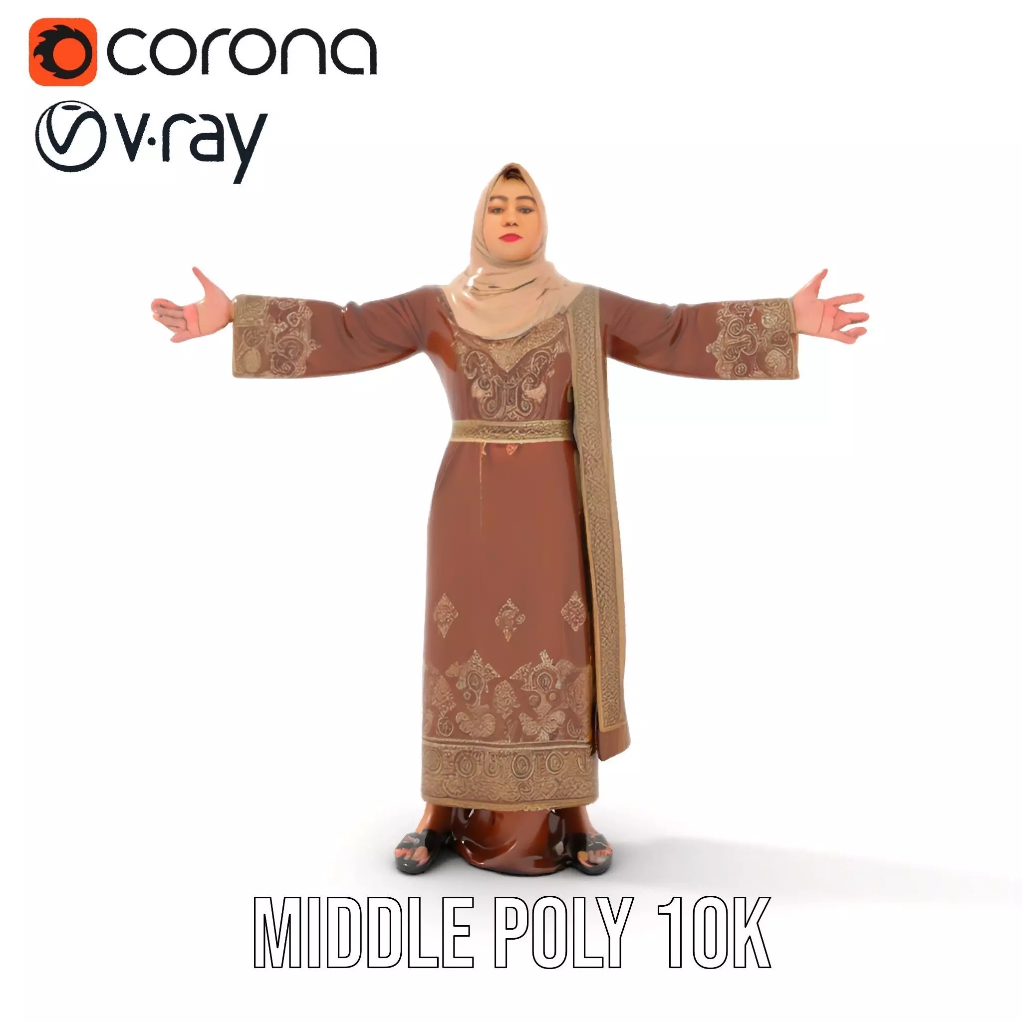 Elegant Brown Abaya model pack Low-poly 3D model_18