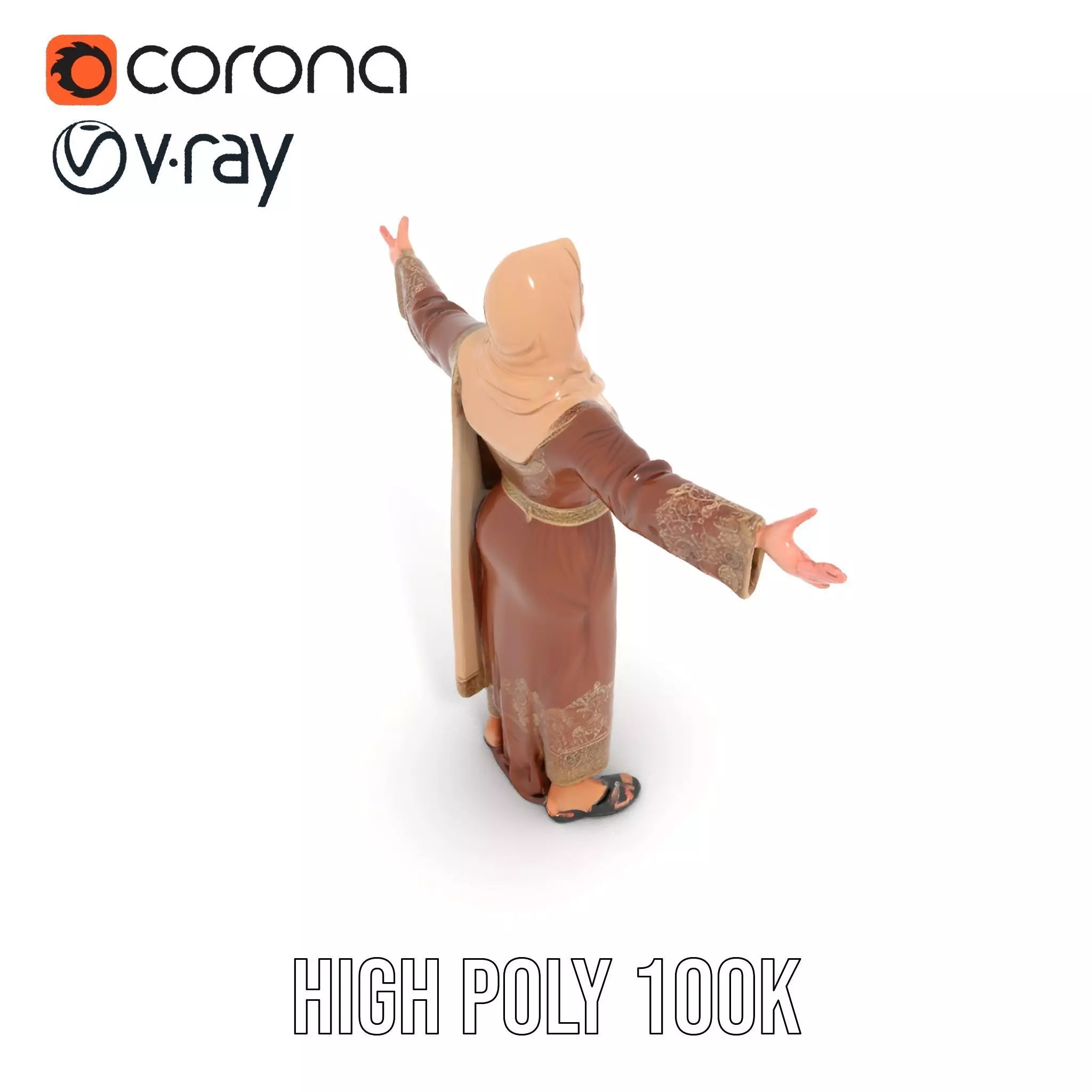 Elegant Brown Abaya model pack Low-poly 3D model_17