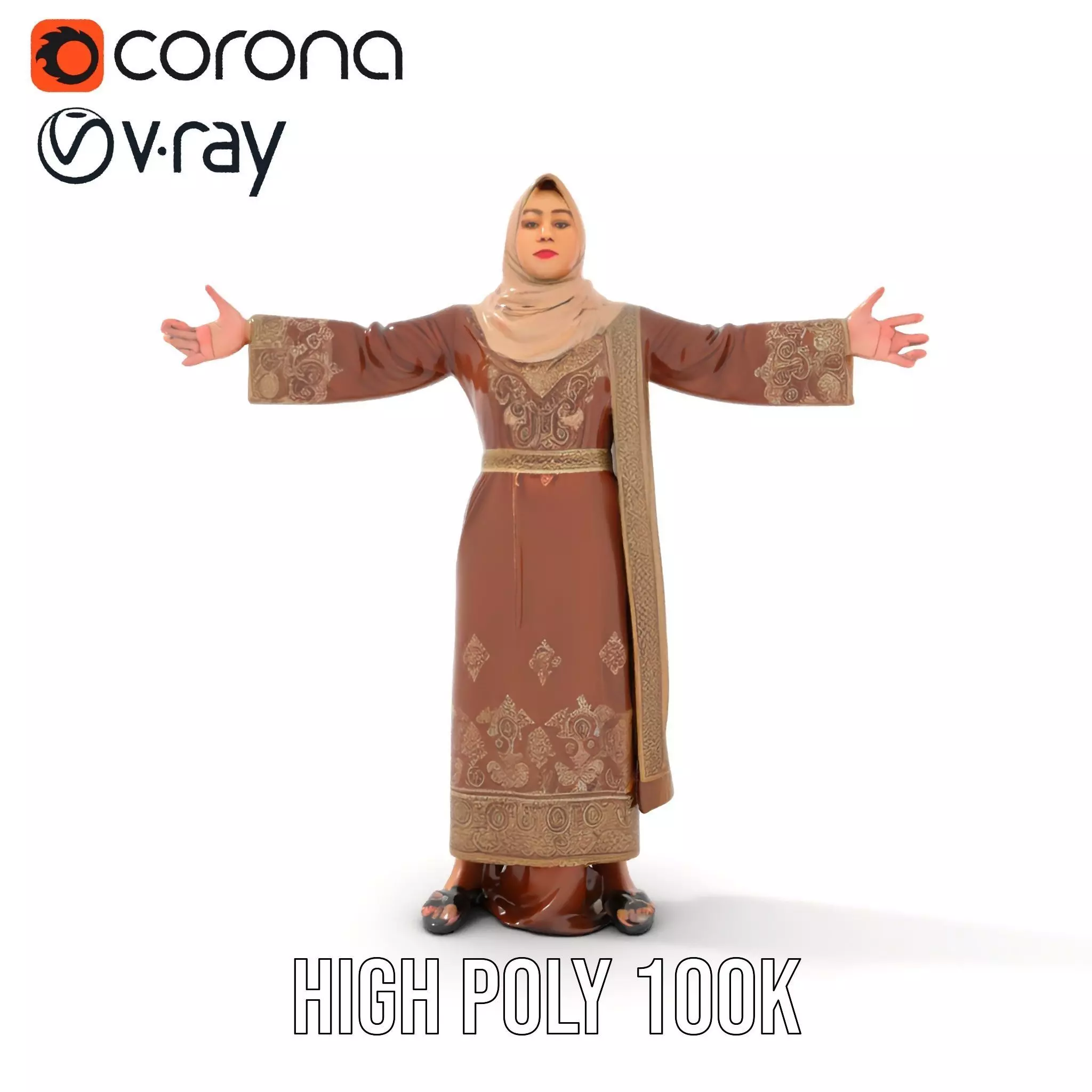 Elegant Brown Abaya model pack Low-poly 3D model_26