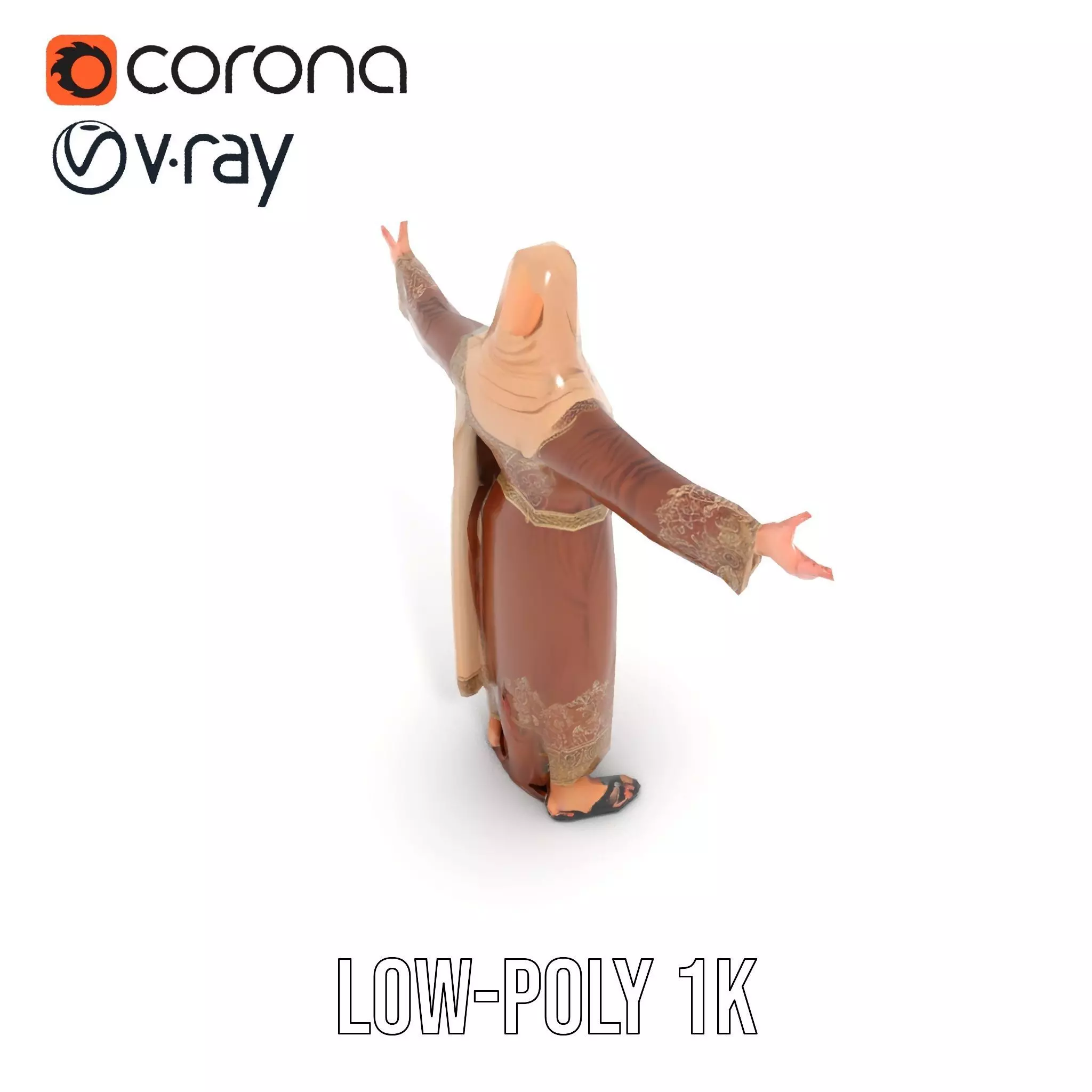 Elegant Brown Abaya model pack Low-poly 3D model_14