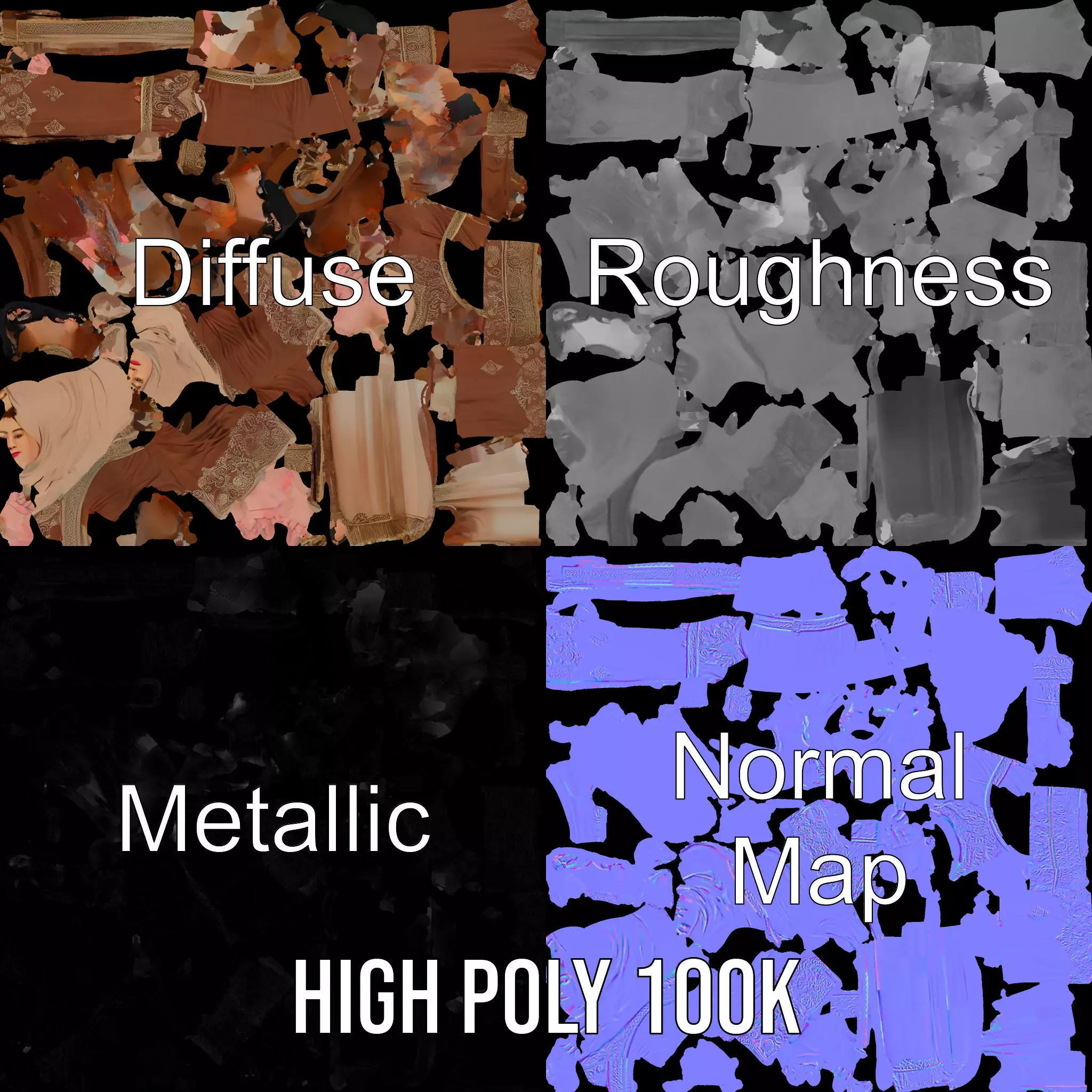 Elegant Brown Abaya model pack Low-poly 3D model_3