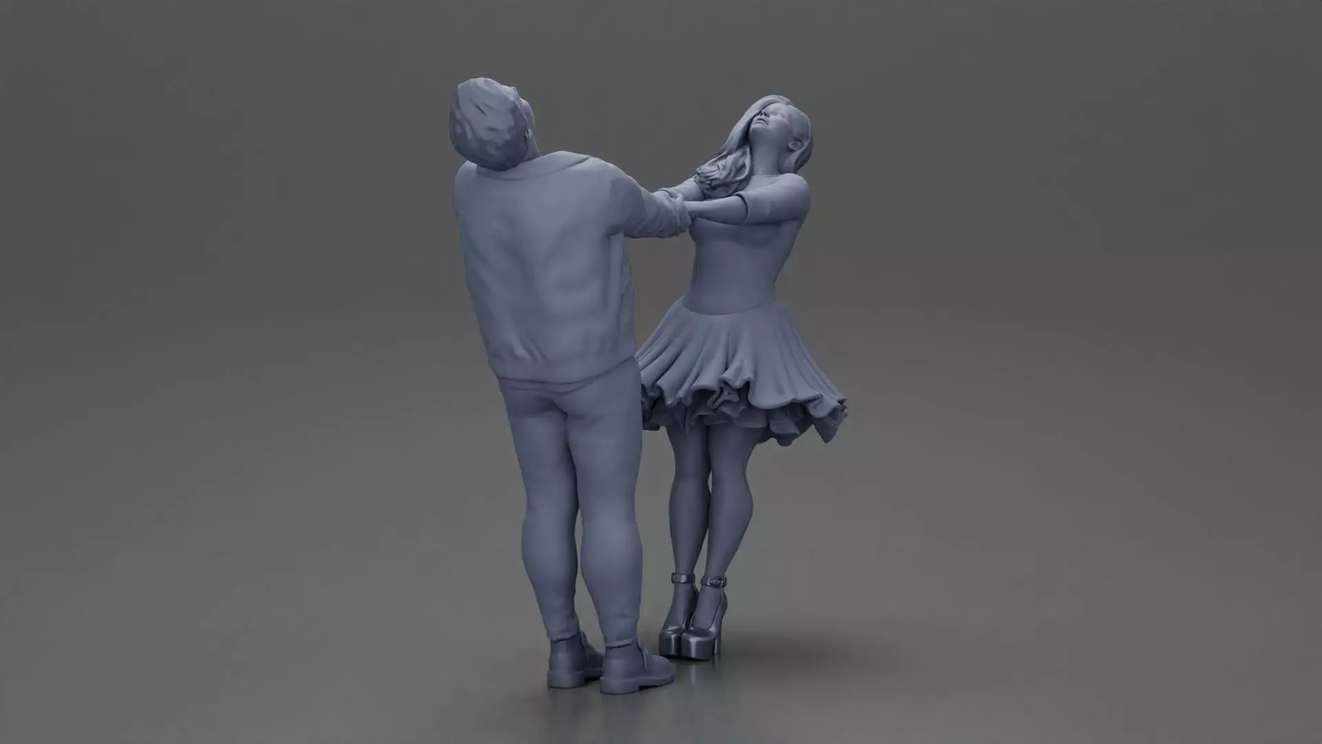 Couple leaning back holding hands enjoying a playful dance 3D print model_7