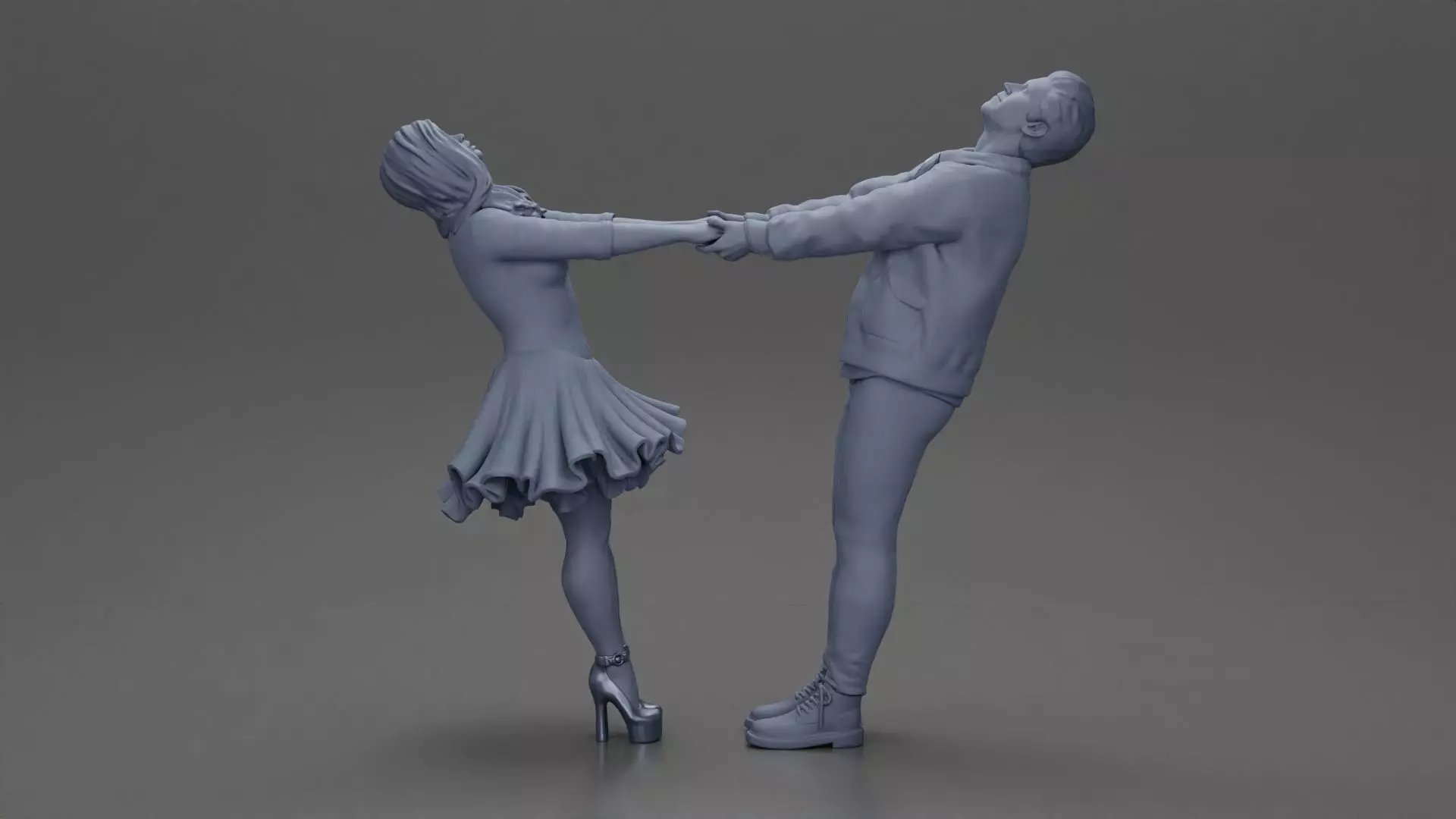 Couple leaning back holding hands enjoying a playful dance 3D print model_9