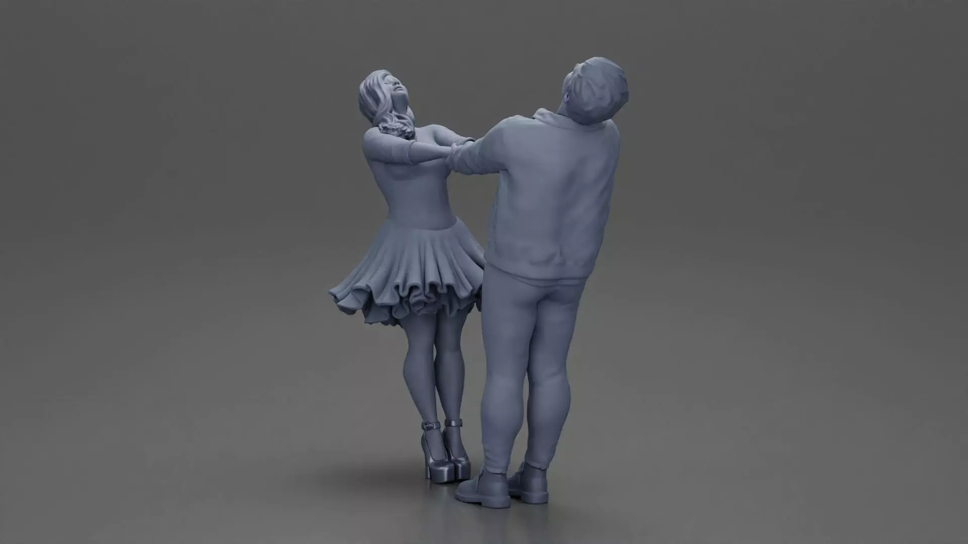 Couple leaning back holding hands enjoying a playful dance 3D print model_8