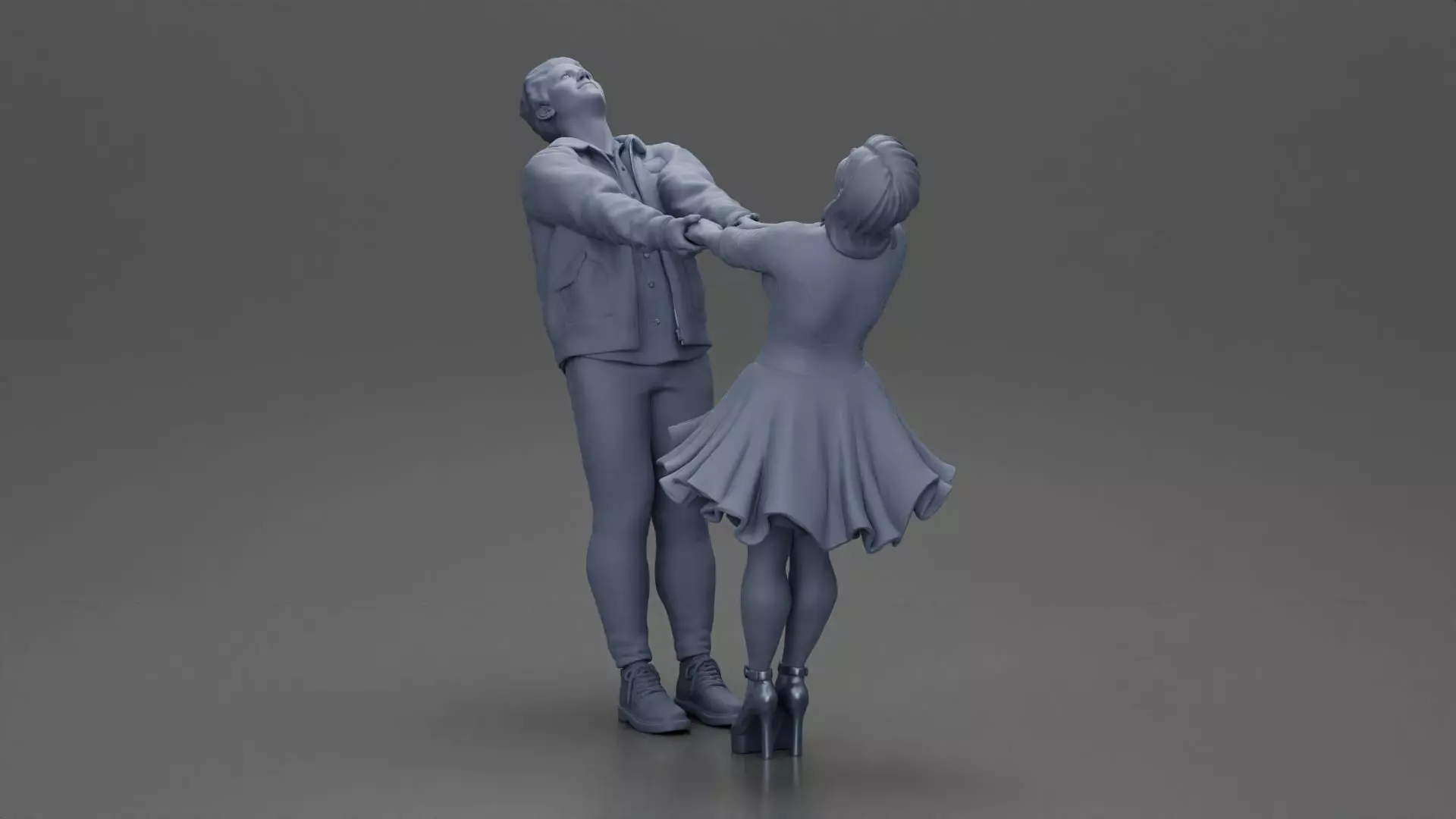 Couple leaning back holding hands enjoying a playful dance 3D print model_11