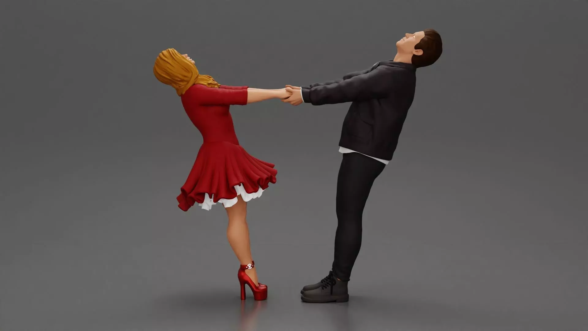 Couple leaning back holding hands enjoying a playful dance 3D print model_3