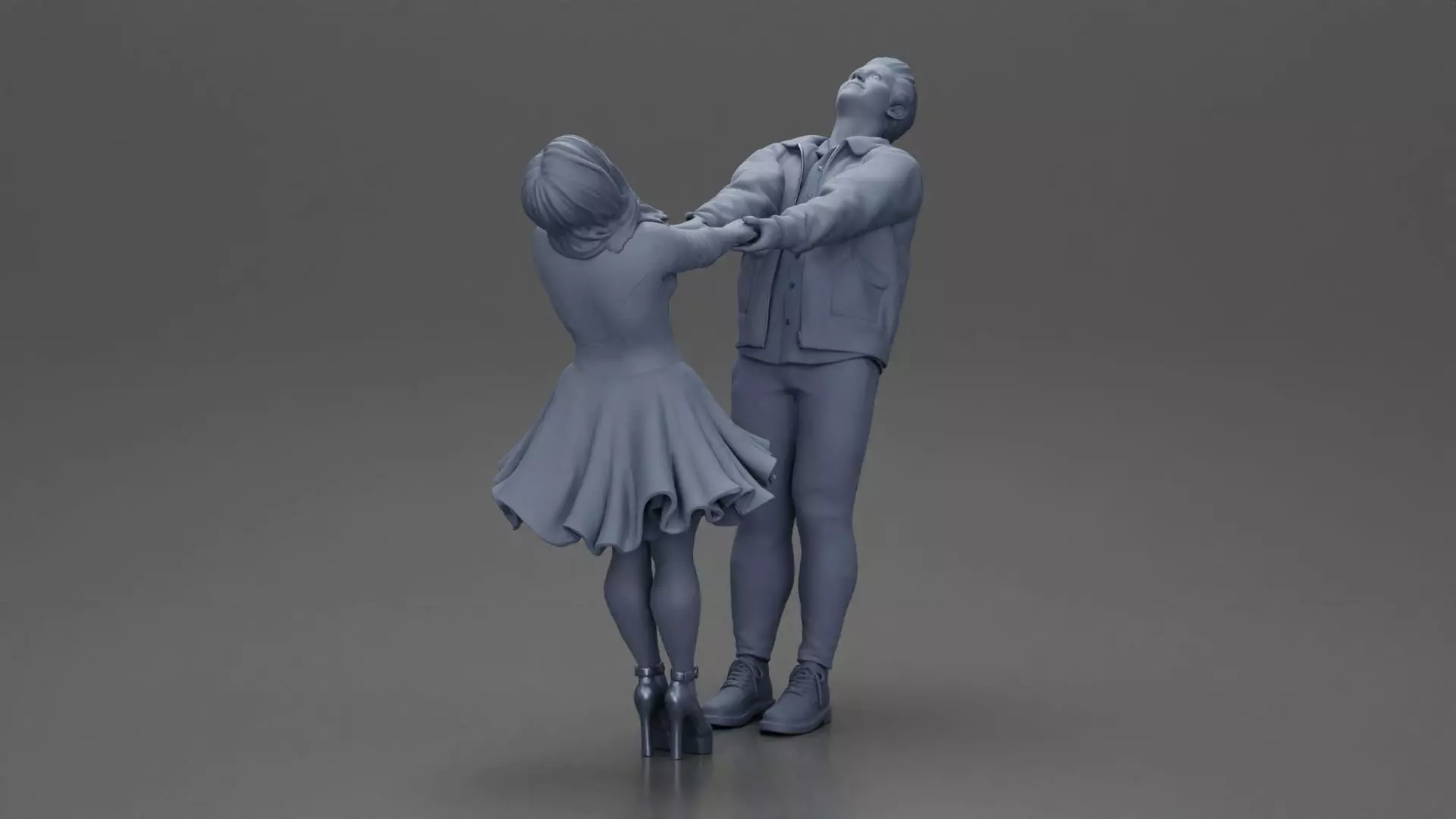 Couple leaning back holding hands enjoying a playful dance 3D print model_10