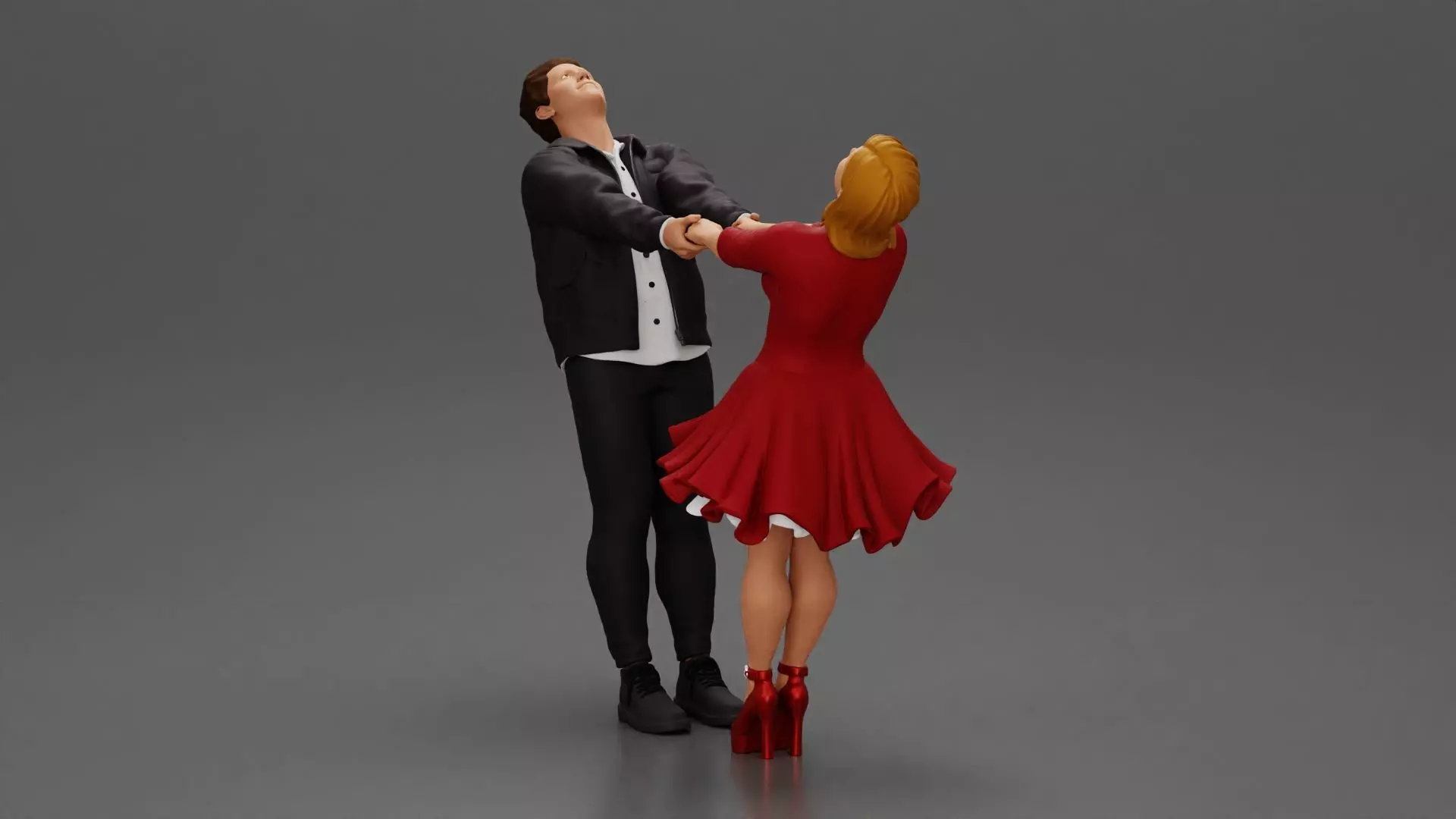 Couple leaning back holding hands enjoying a playful dance 3D print model_5