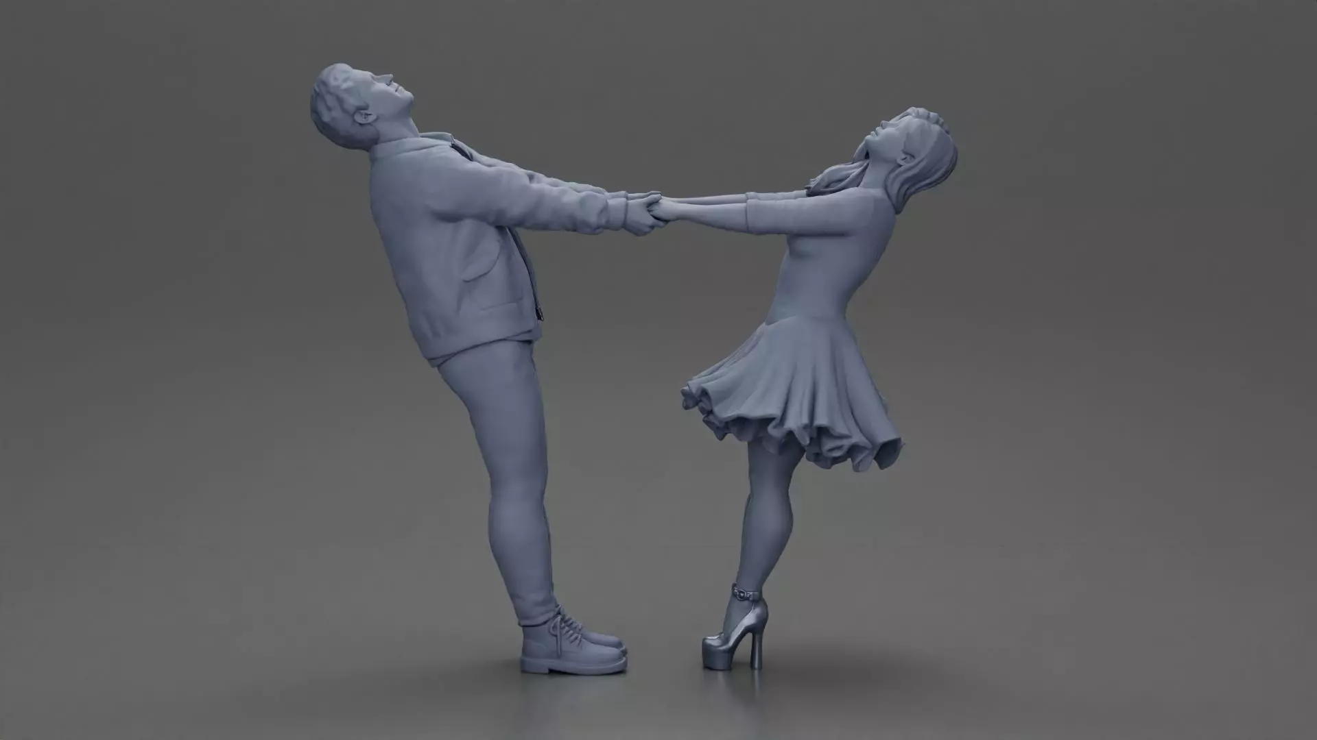 Couple leaning back holding hands enjoying a playful dance 3D print model_6