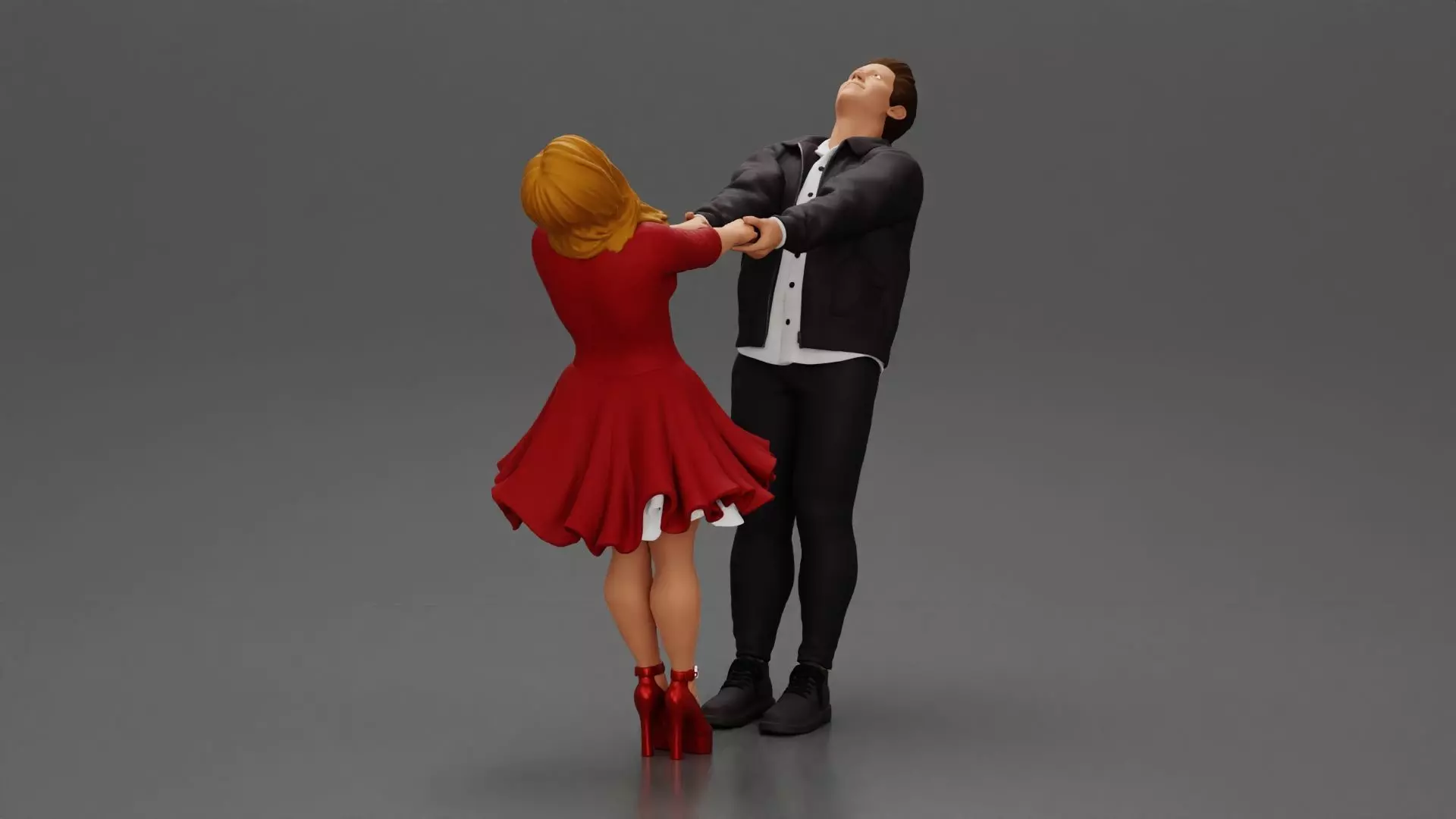 Couple leaning back holding hands enjoying a playful dance 3D print model_4