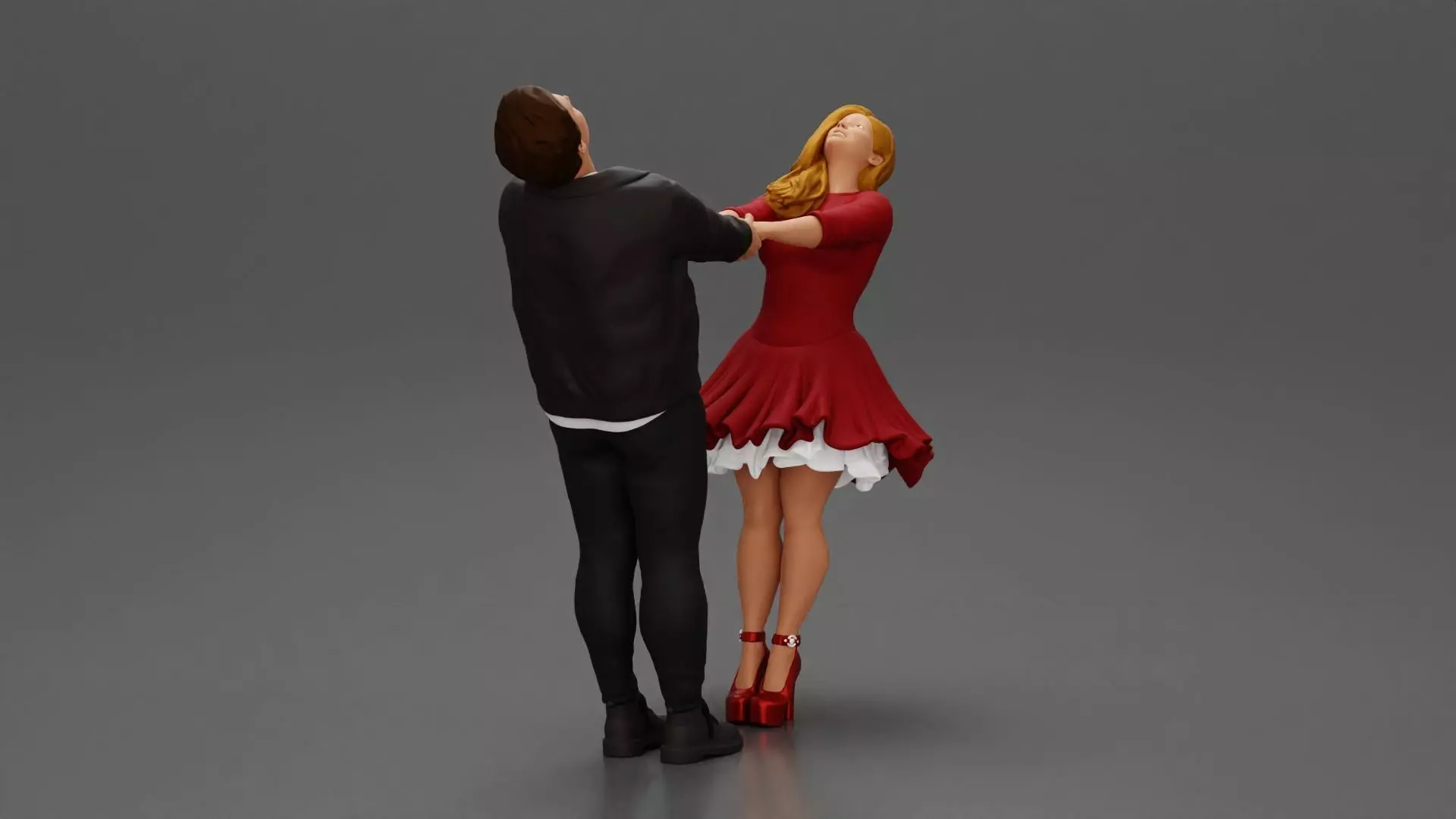 Couple leaning back holding hands enjoying a playful dance 3D print model_1