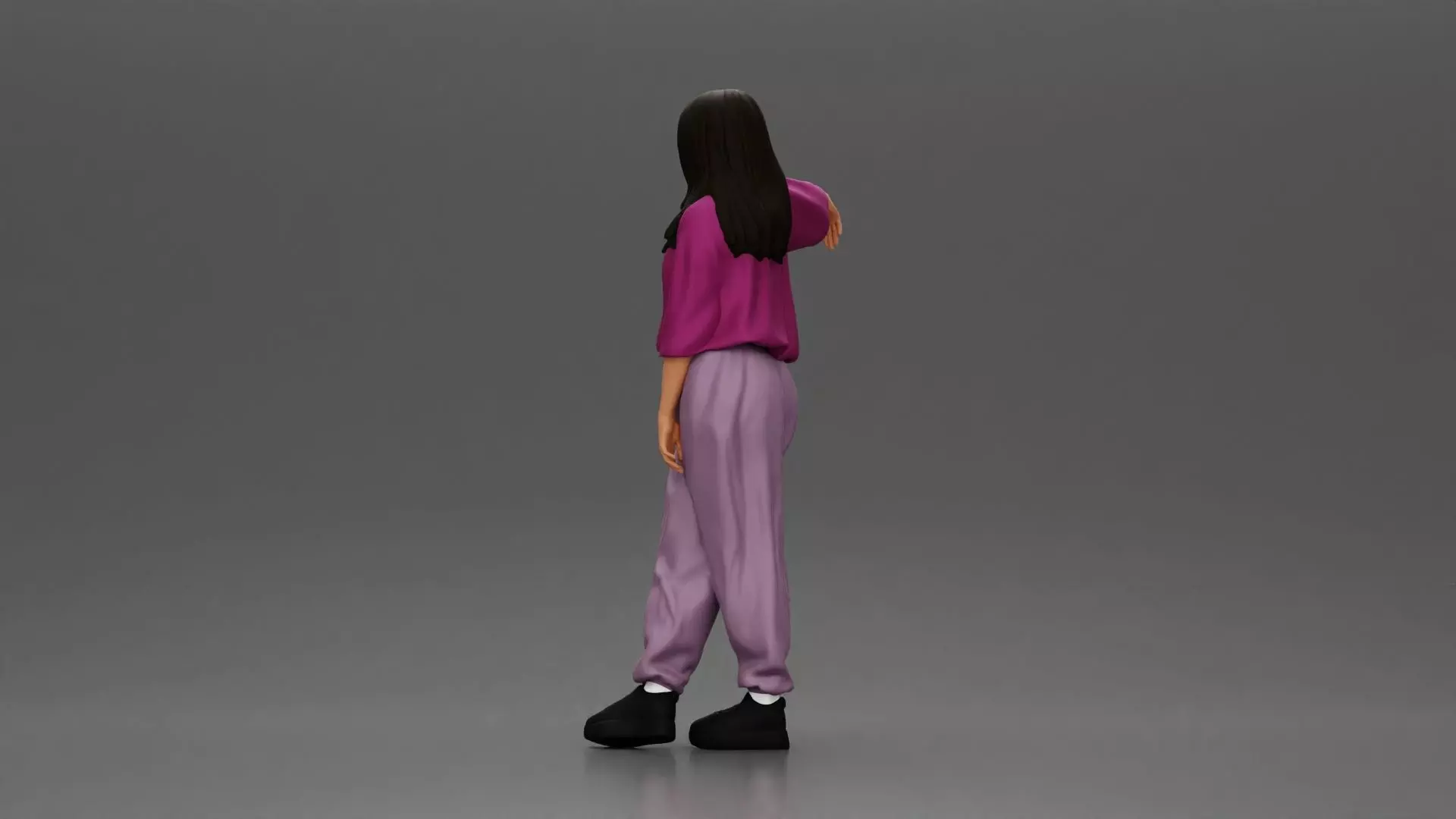 woman leaning on the car in magenta and lavender striking 3D print model_4