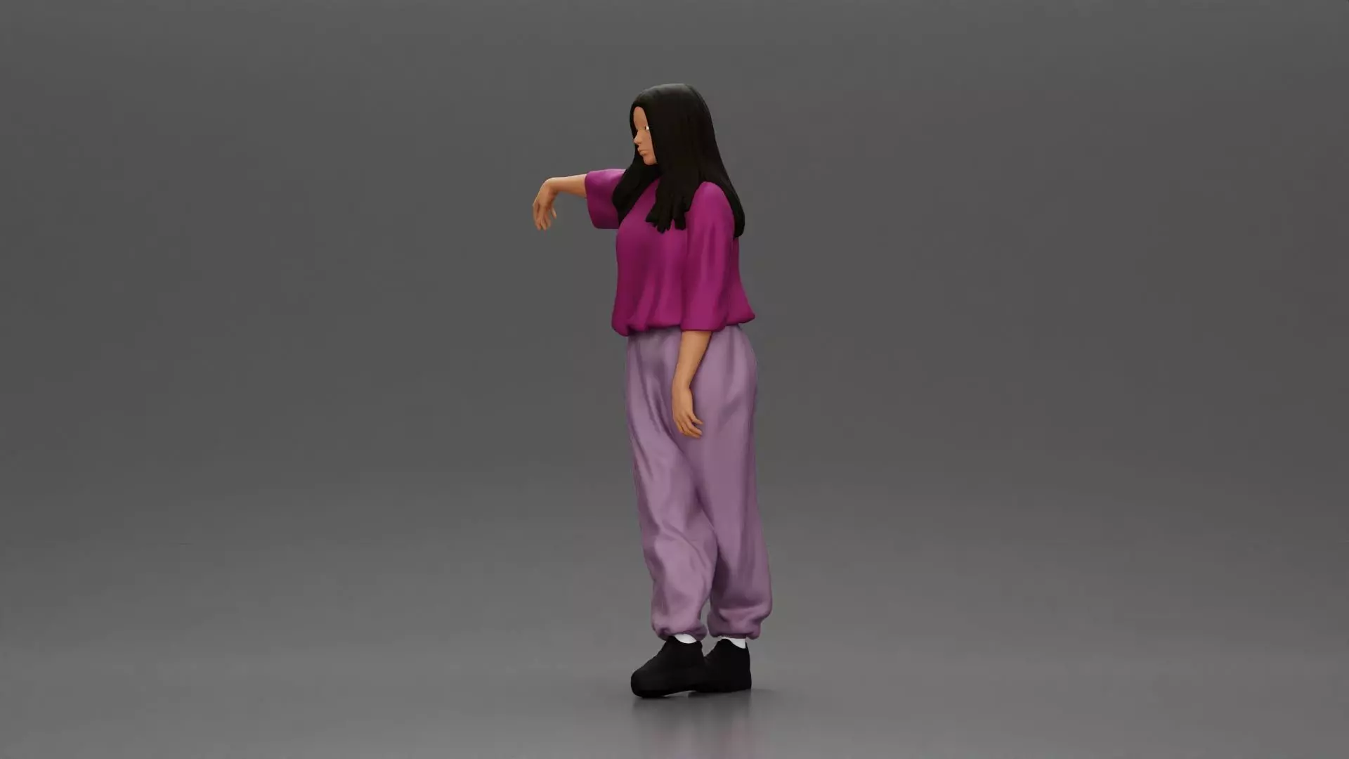 woman leaning on the car in magenta and lavender striking 3D print model_5