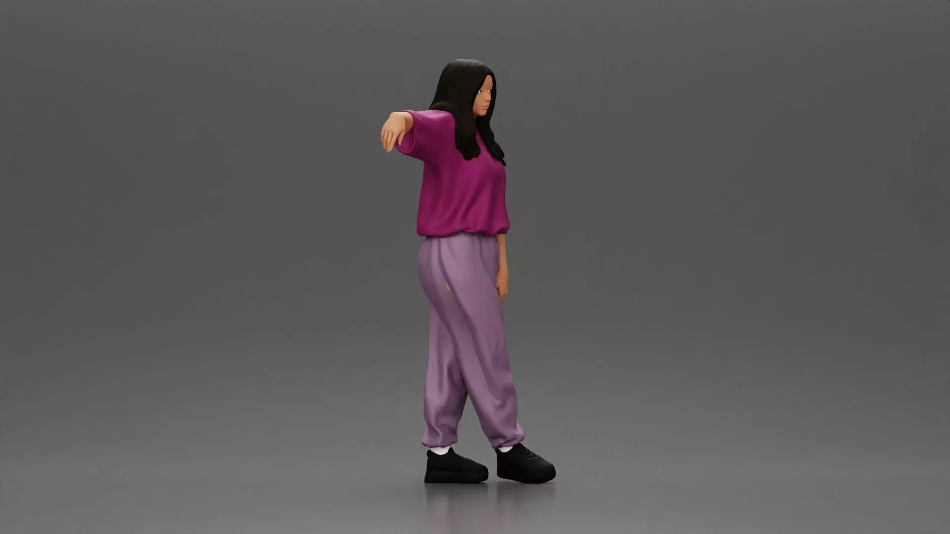 woman leaning on the car in magenta and lavender striking 3D print model_1