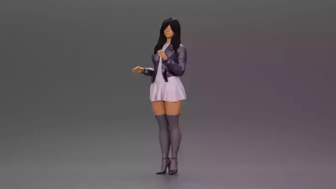 Beautiful girl standing in jacket and dress waiting for someone