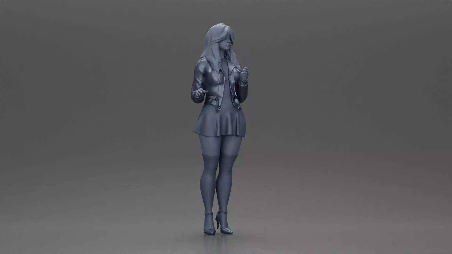 Beautiful girl standing in jacket and dress waiting for someone 3D print model_7